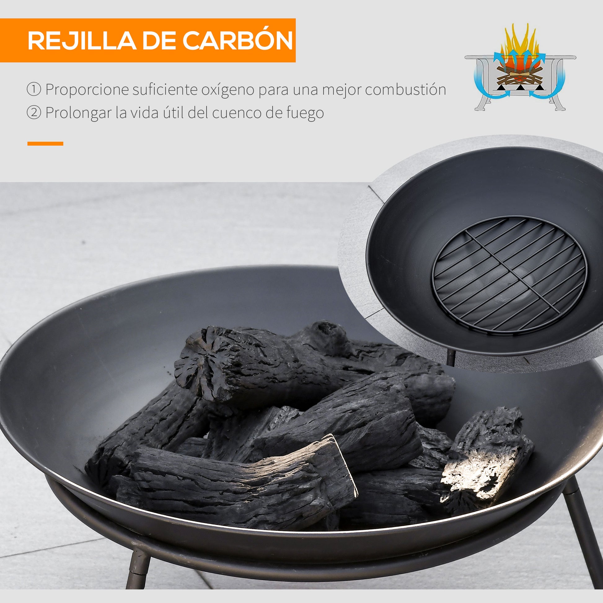 Outdoor Fire Pit Metal Fire Bowl with Spark Screen and Poker for Garden Patio Camping Ø47x33 cm Black