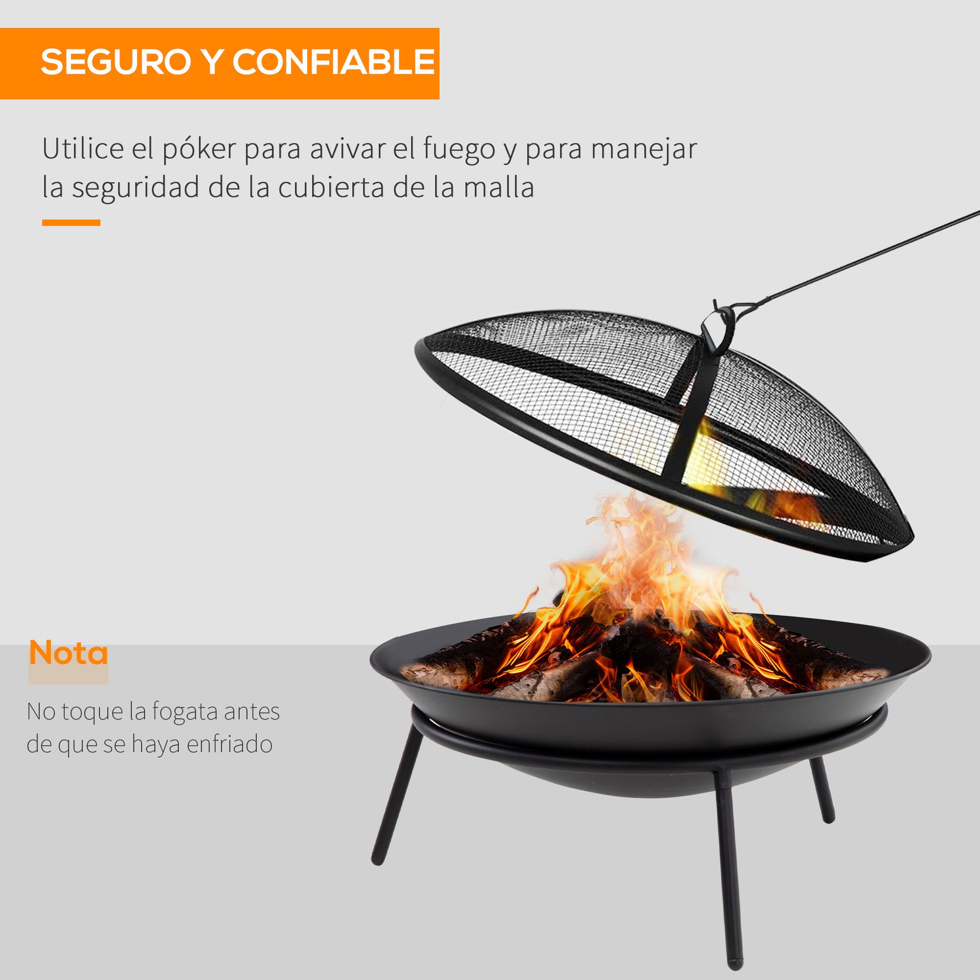 Outdoor Fire Pit Metal Fire Bowl with Spark Screen and Poker for Garden Patio Camping Ø47x33 cm Black