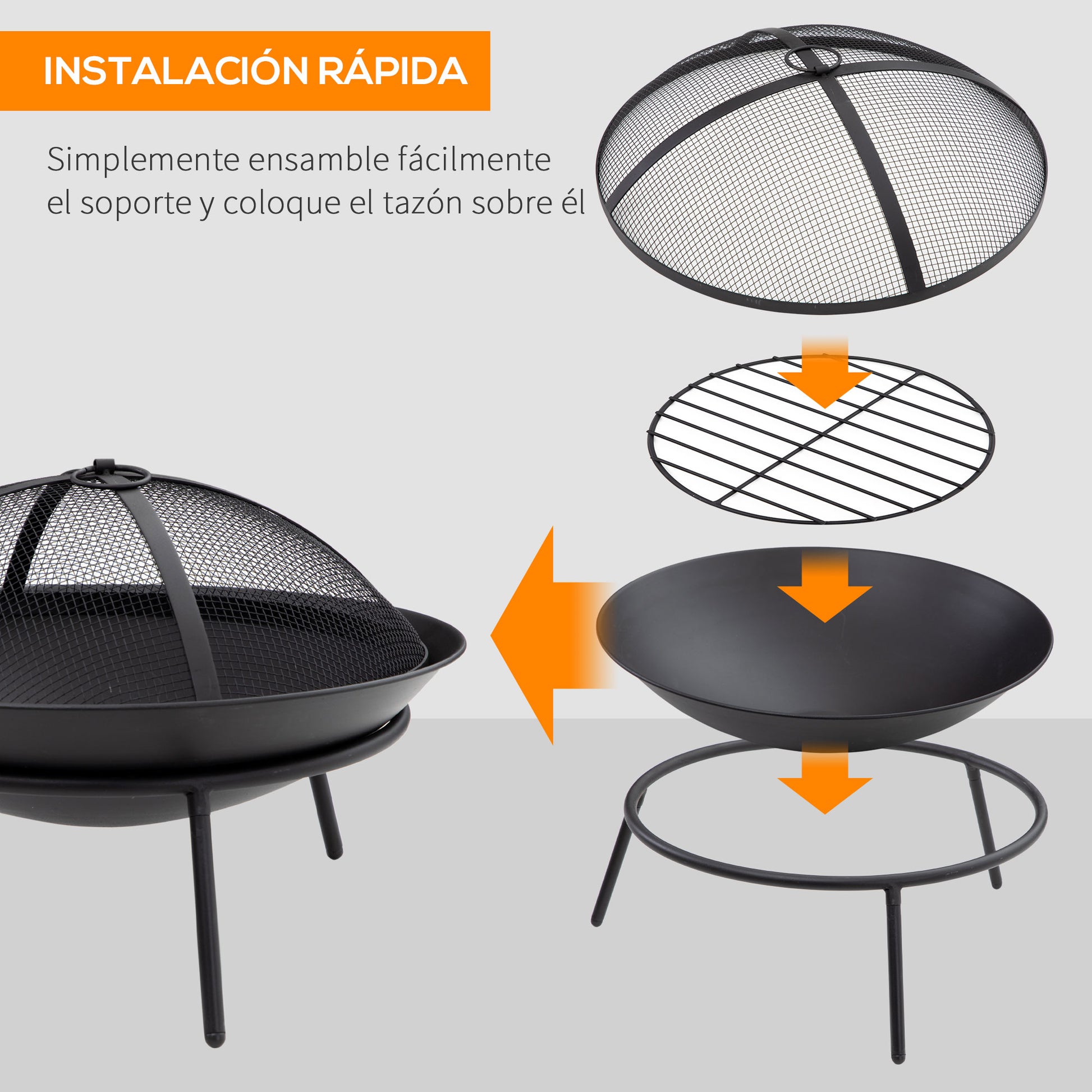 Outdoor Fire Pit Metal Fire Bowl with Spark Screen and Poker for Garden Patio Camping Ø47x33 cm Black