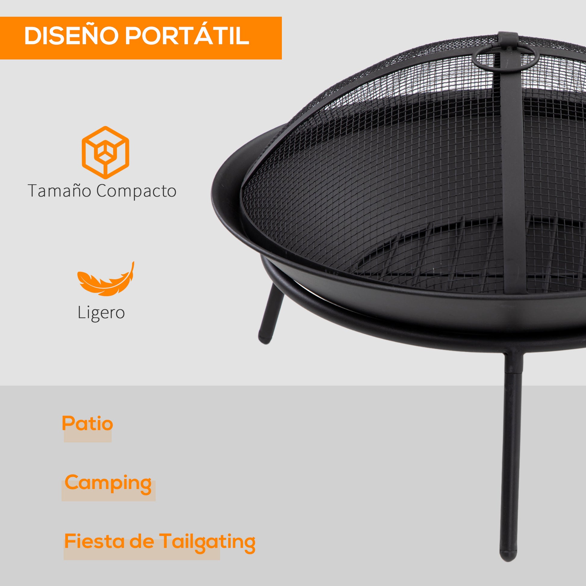 Outdoor Fire Pit Metal Fire Bowl with Spark Screen and Poker for Garden Patio Camping Ø47x33 cm Black