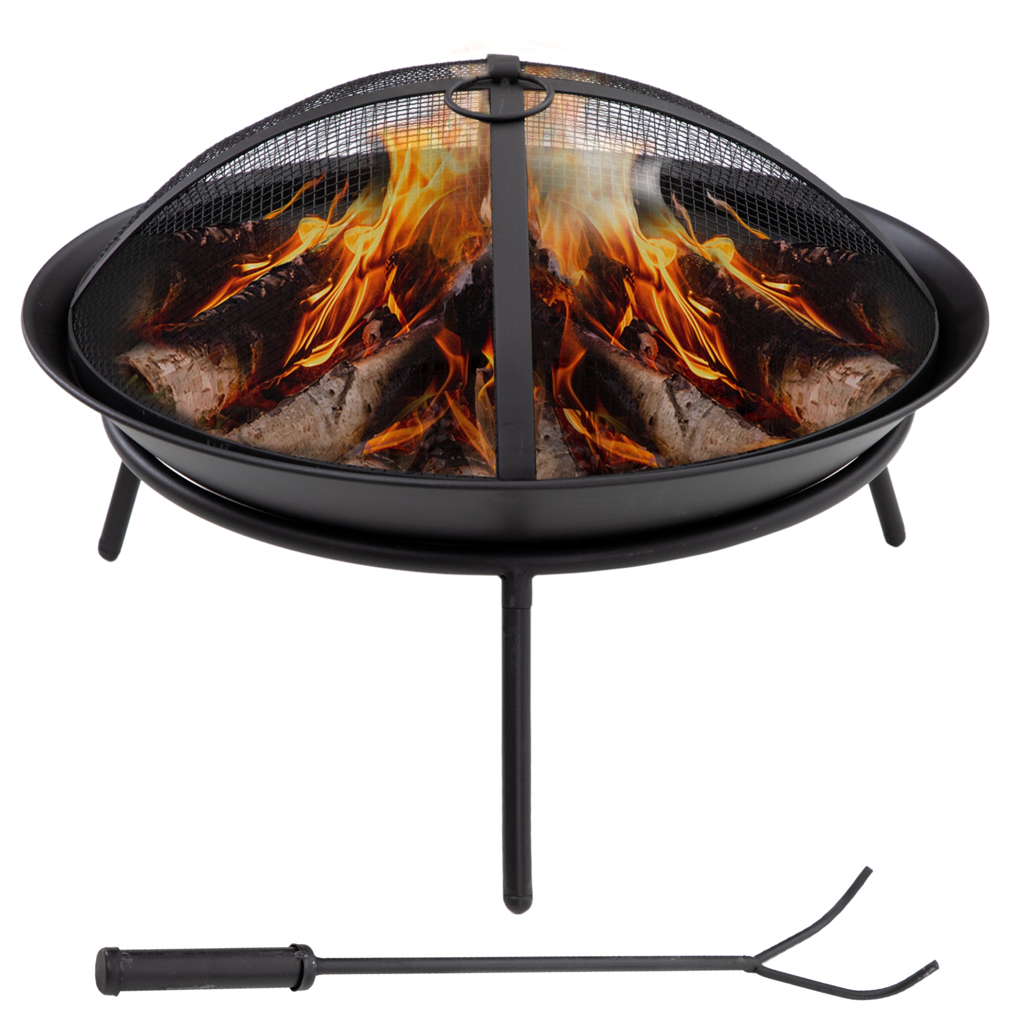Outdoor Fire Pit Metal Fire Bowl with Spark Screen and Poker for Garden Patio Camping Ø47x33 cm Black