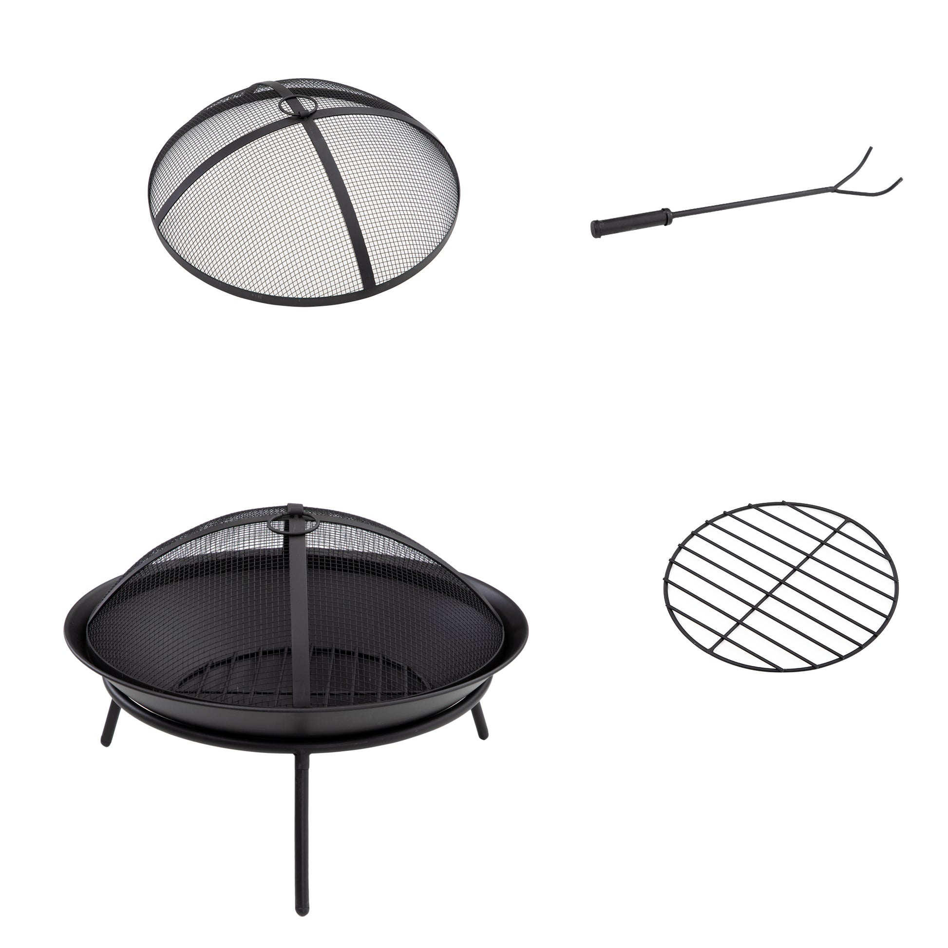 Outdoor Fire Pit Metal Fire Bowl with Spark Screen and Poker for Garden Patio Camping Ø47x33 cm Black