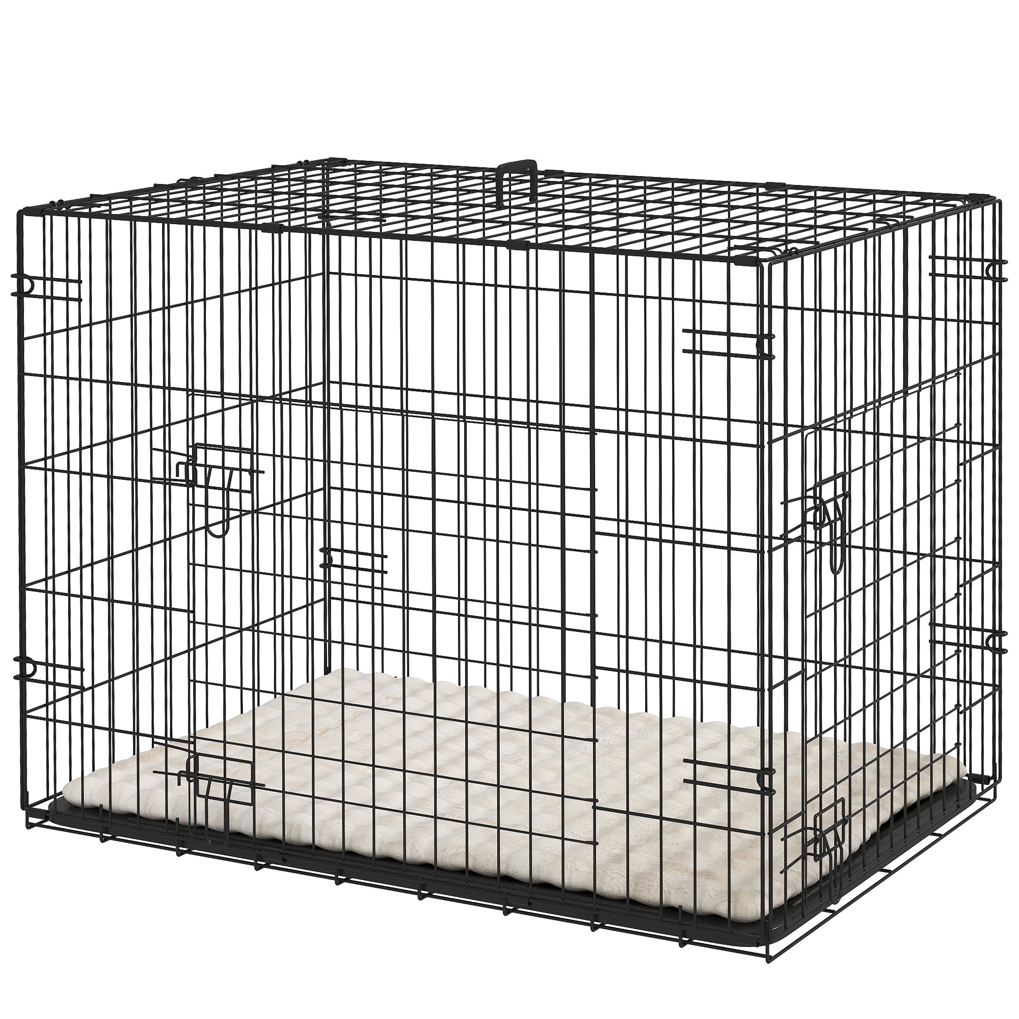 Dog Cage, Foldable Dog Transport Crate with 2 Doors, Removable Tray, Washable Soft Cushion, Steel Frame, 76 x 53 x 60 cm, Black