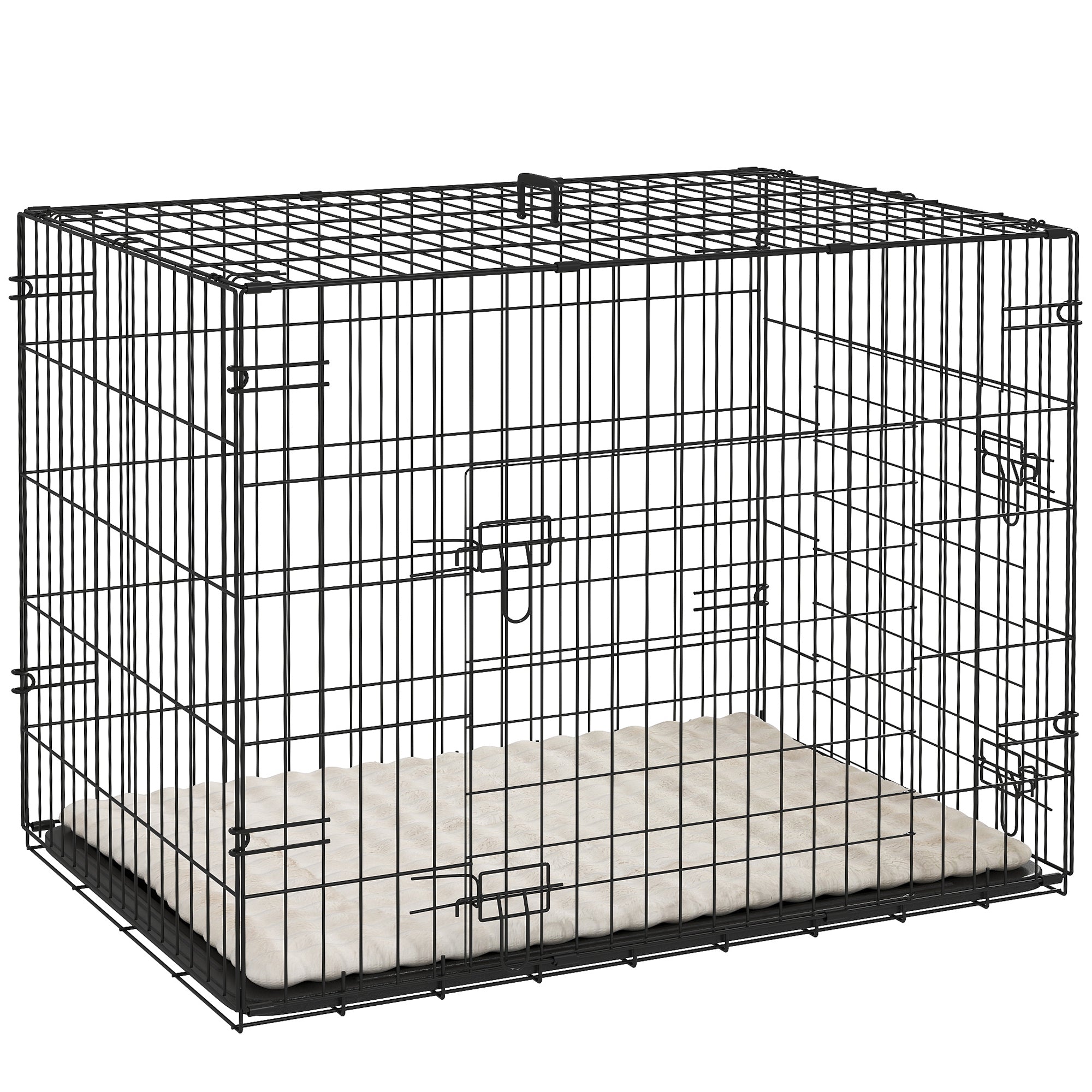 Dog Cage, Foldable Dog Transport Crate with 2 Doors, Removable Tray, Washable Soft Cushion, Steel Frame, 76 x 53 x 60 cm, Black