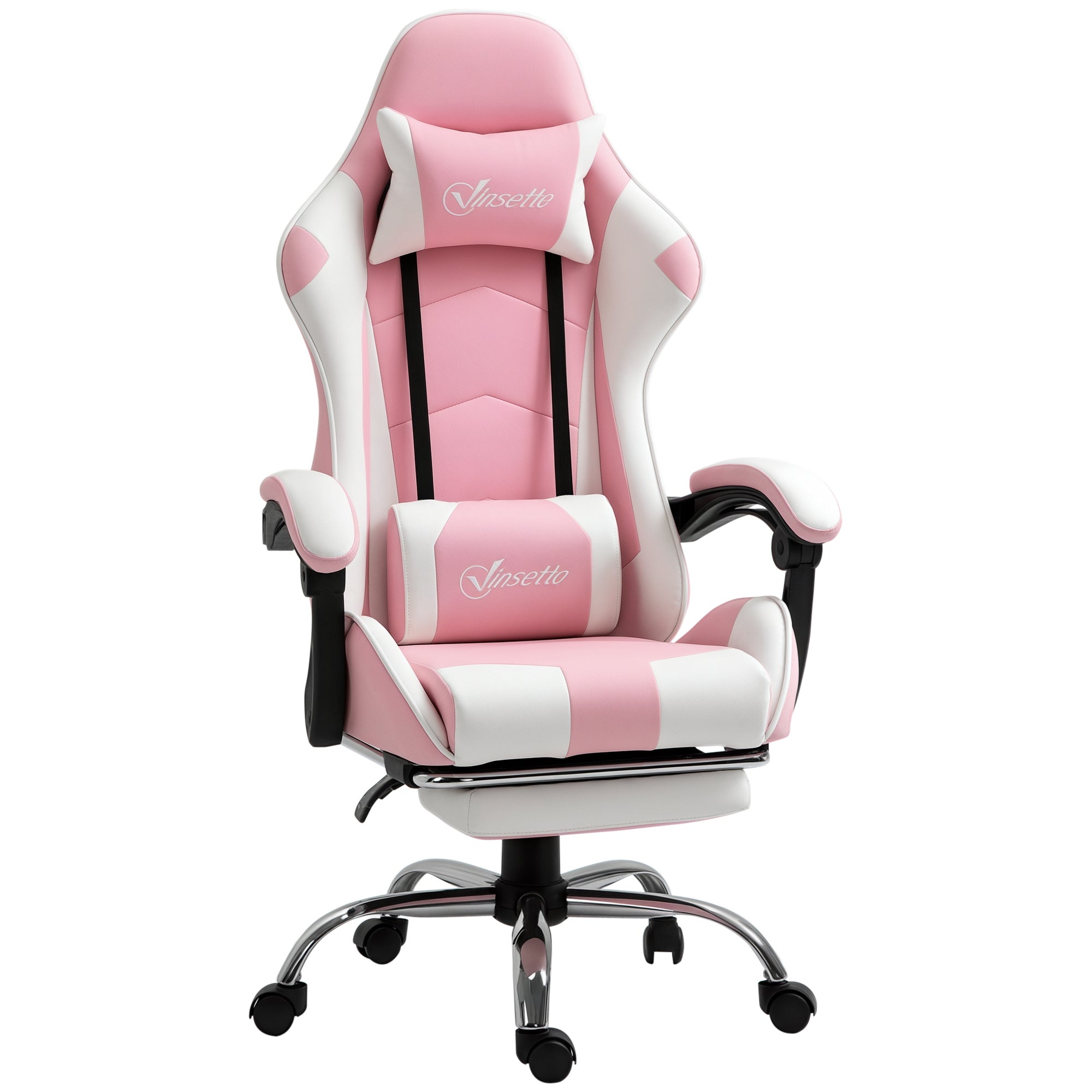 Gaming Chair Ergonomic Office Chair with Headrest Massage Lumbar Cushion Footrest Swivel Gamer Chair PC Chair with Connectable Armrests, Rocking Function Pink