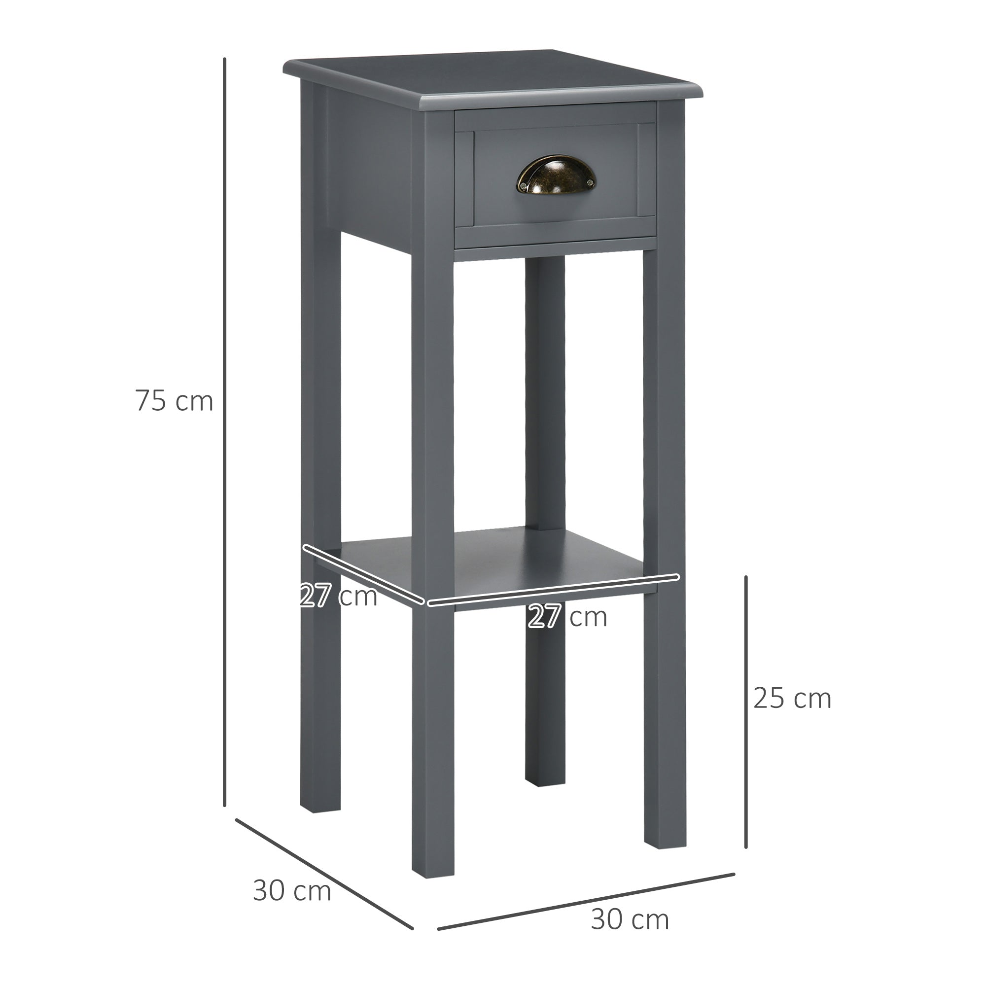 Modern Style Side Table with Drawer and Storage Shelf Nightstand for Living Room Bedroom 30x30x75 cm Gray