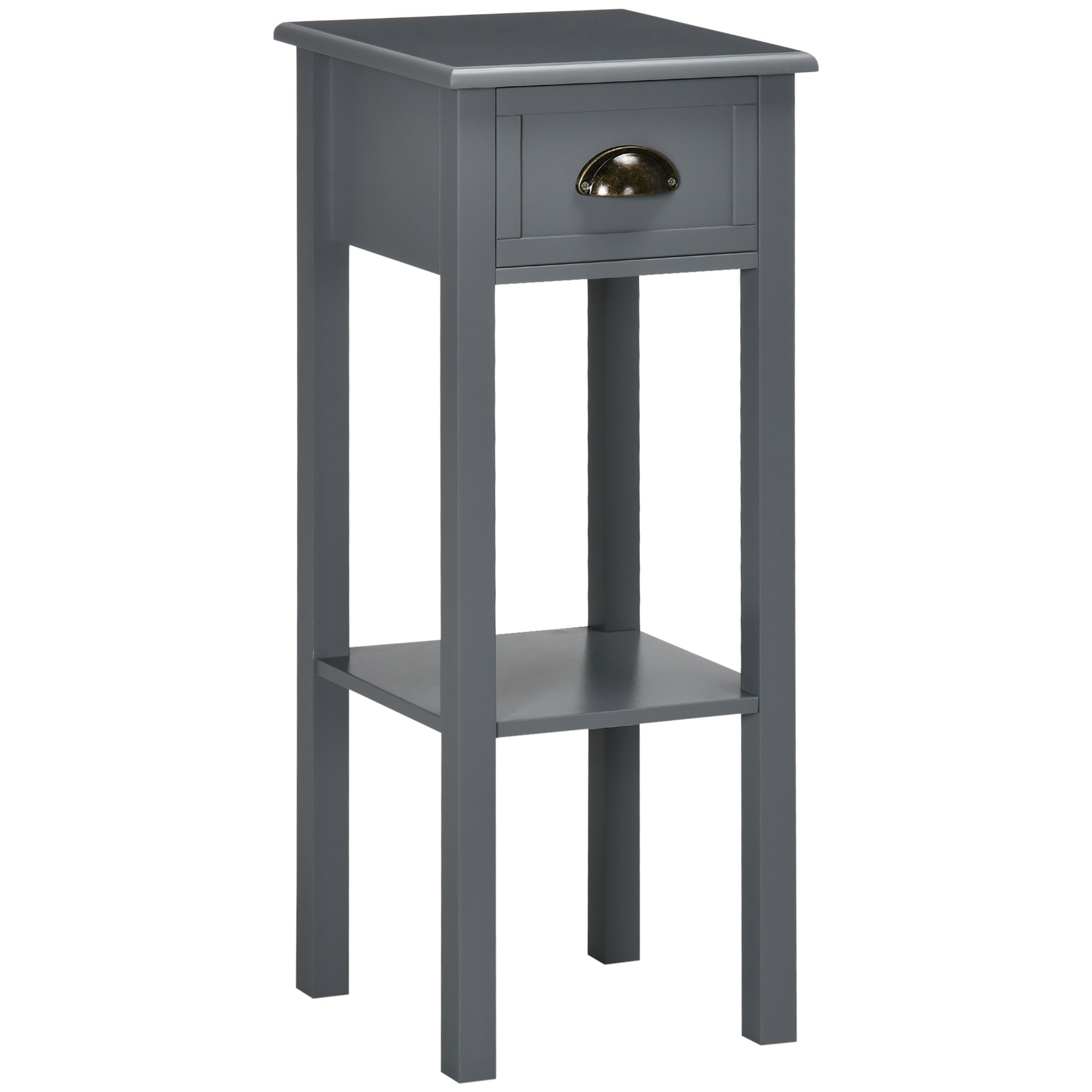 Modern Style Side Table with Drawer and Storage Shelf Nightstand for Living Room Bedroom 30x30x75 cm Gray