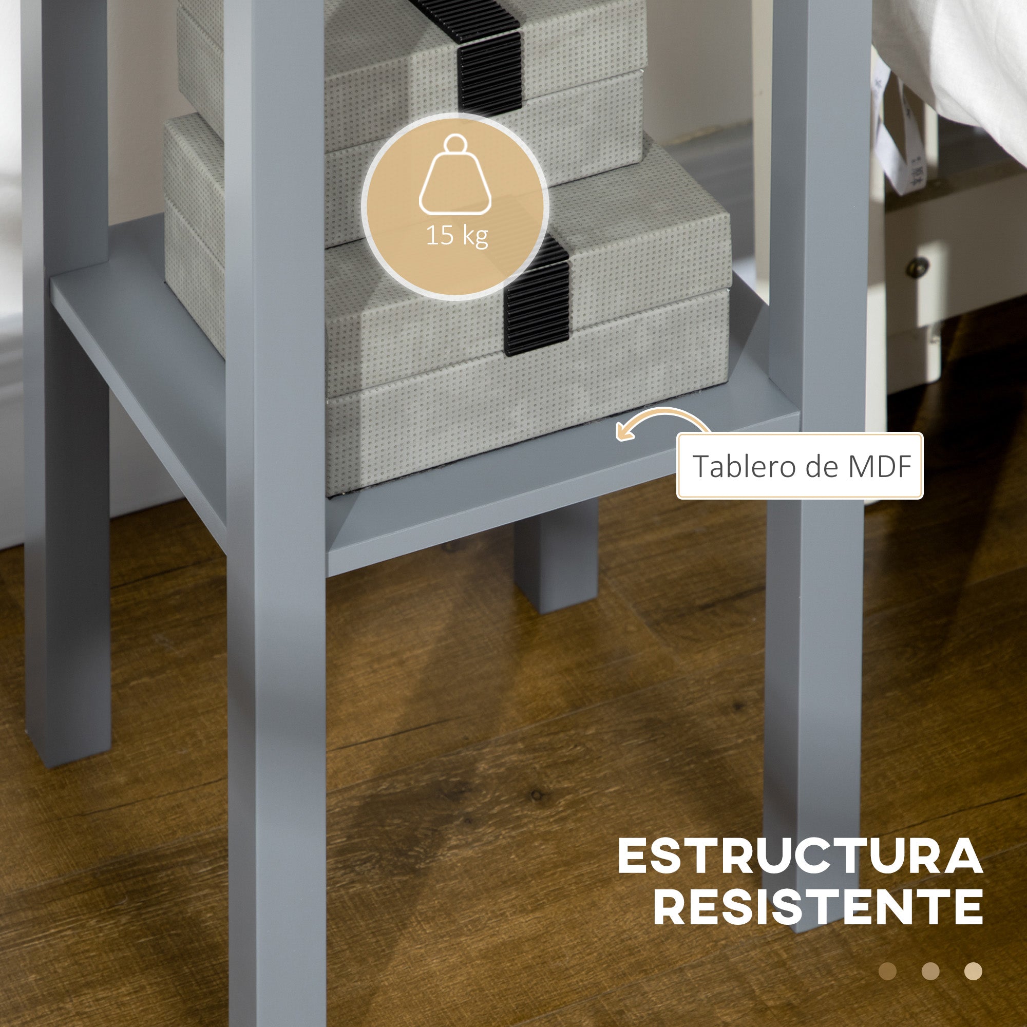 Modern Style Side Table with Drawer and Storage Shelf Nightstand for Living Room Bedroom 30x30x75 cm Gray