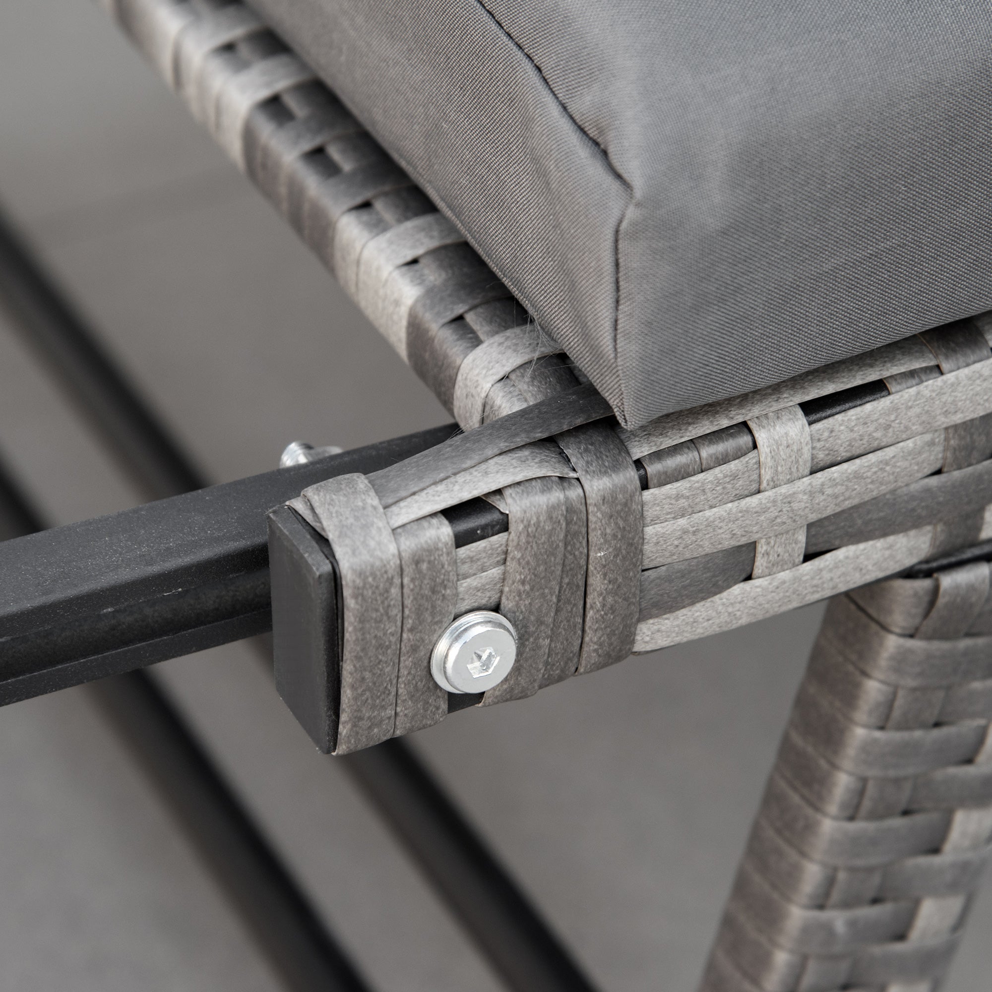 Poly Rattan Garden Sofa 2 Seater Outdoor Furniture Lounge Sofa Garden Bench Lounger with Foldable Armrests Steel Grey 129 x 63 x 67 cm