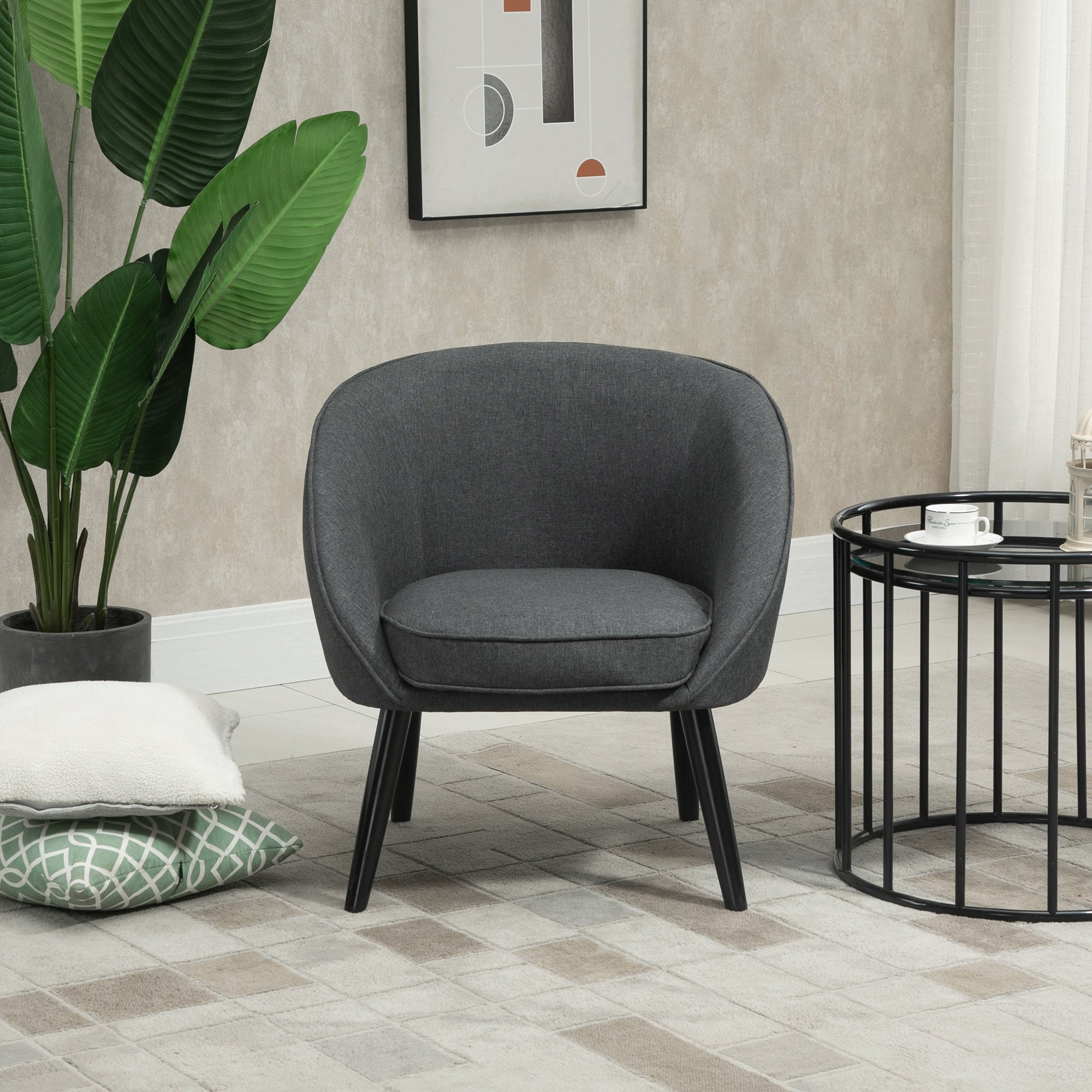 Lounge Chair Cocktail Chair Living Room Chair Office Chair Upholstered Chair for Living Room, Bedroom, Children's Room, Dining Room Modern with Linen Look Wood Gray 71 x 65 x 75 cm