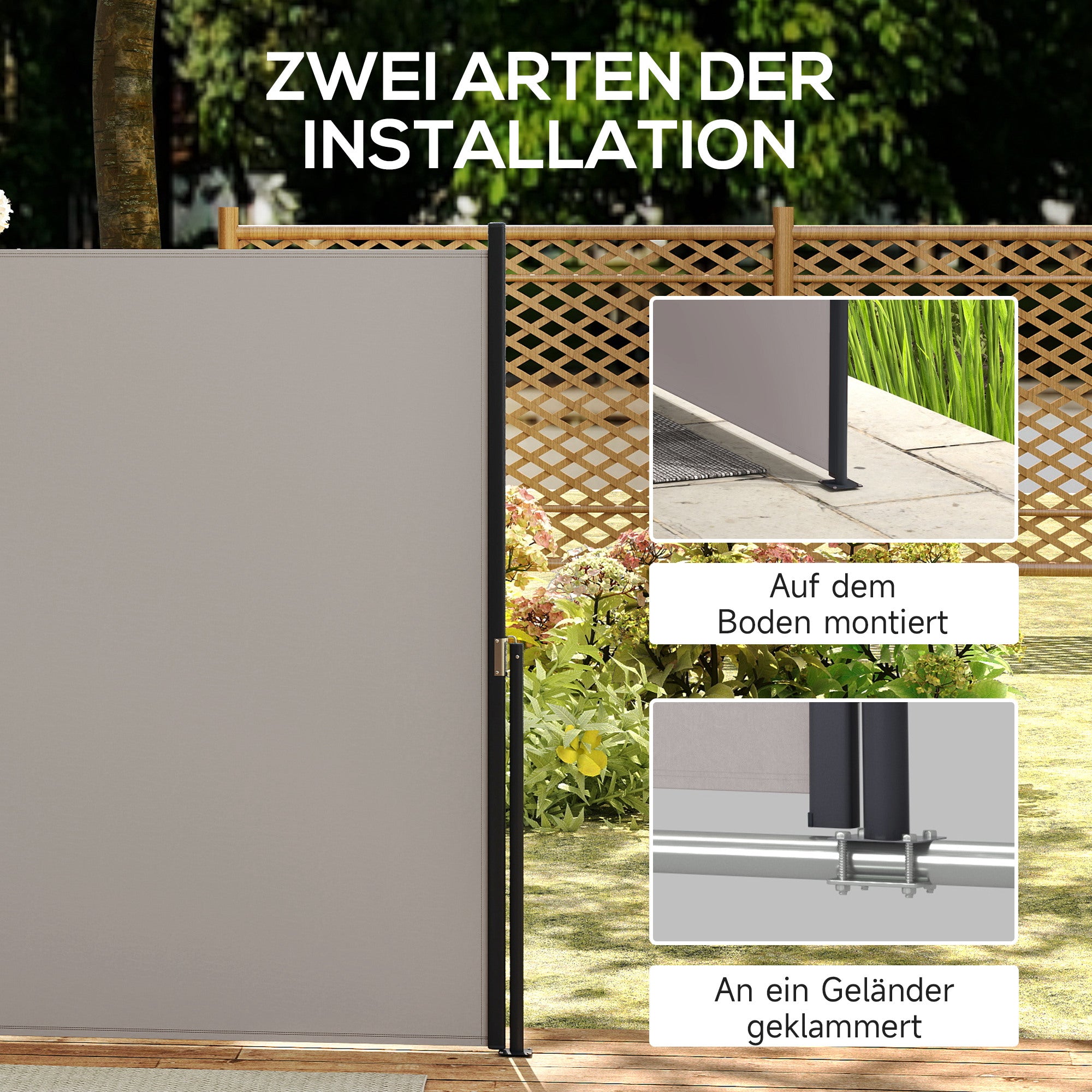 Retractable Side Awning Privacy Screen with Wall Mount Steel Box Waterproof Side Wall Awning Wind Protection Sun Protection 300 x 140cm for Balcony Terrace Garden Grey