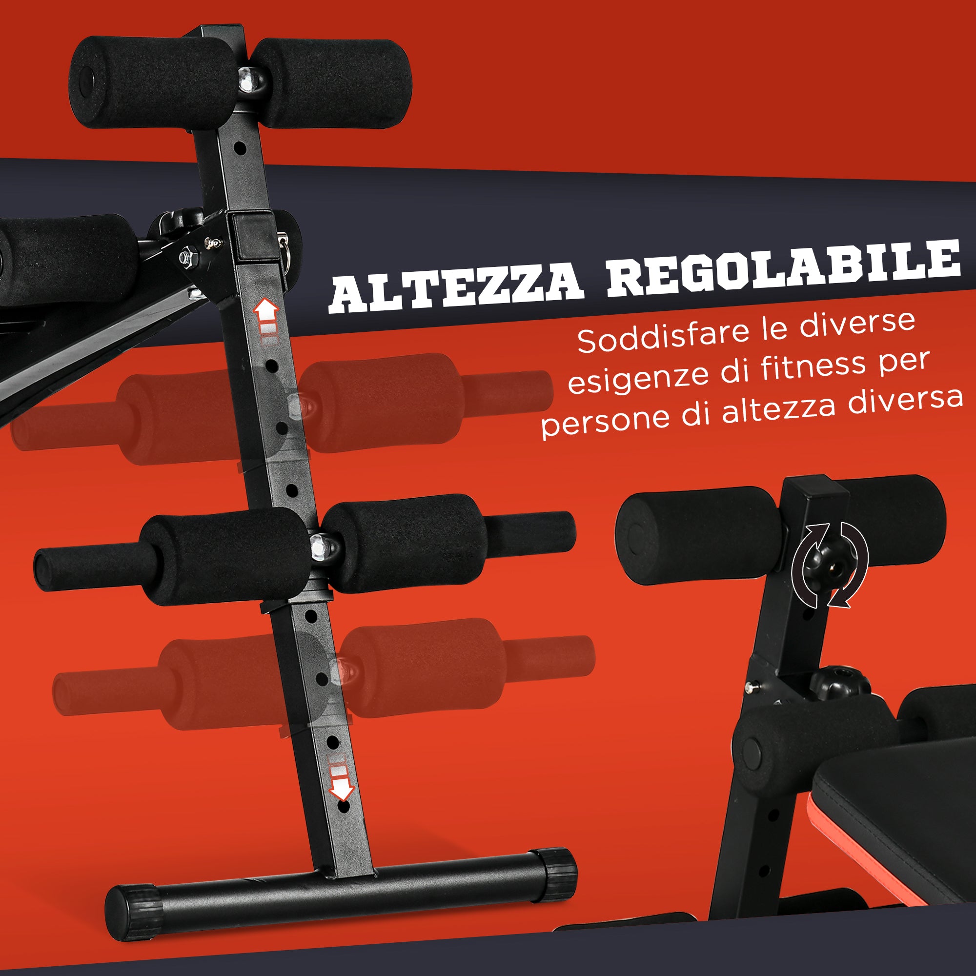 Foldable and Adjustable Abdominal Bench, Multifunctional Gym Weight Bench with Padded Backrest, 47x139x51-69cm, Black and Red