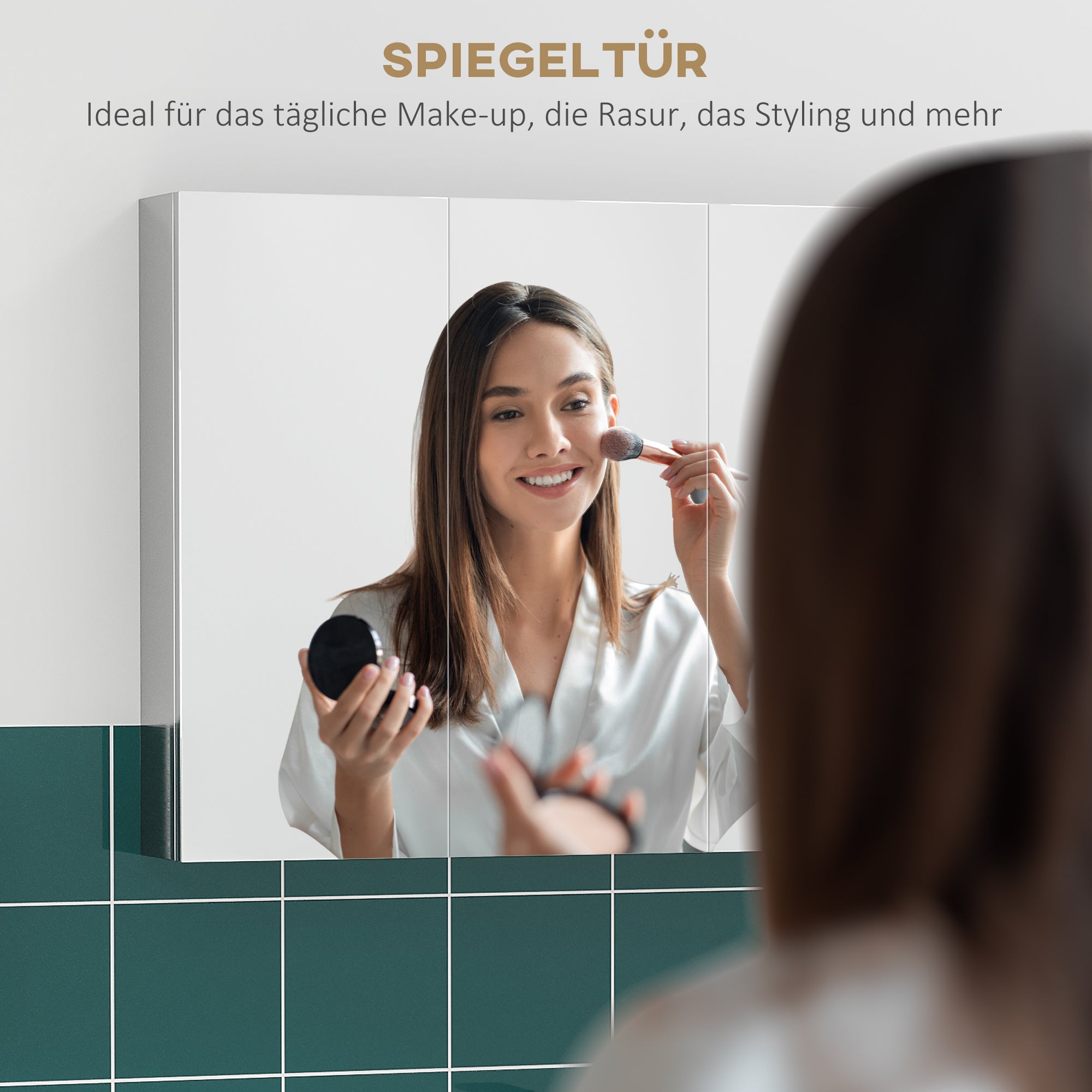 Mirrored Cabinet, Bathroom Cabinet with 3 Glass Doors, Hanging Cabinet, Storage Cabinet with 5 Shelves, Bathroom Cabinet, Wall Cabinet, Stainless Steel, Silver, 70 x 12 x 55 cm