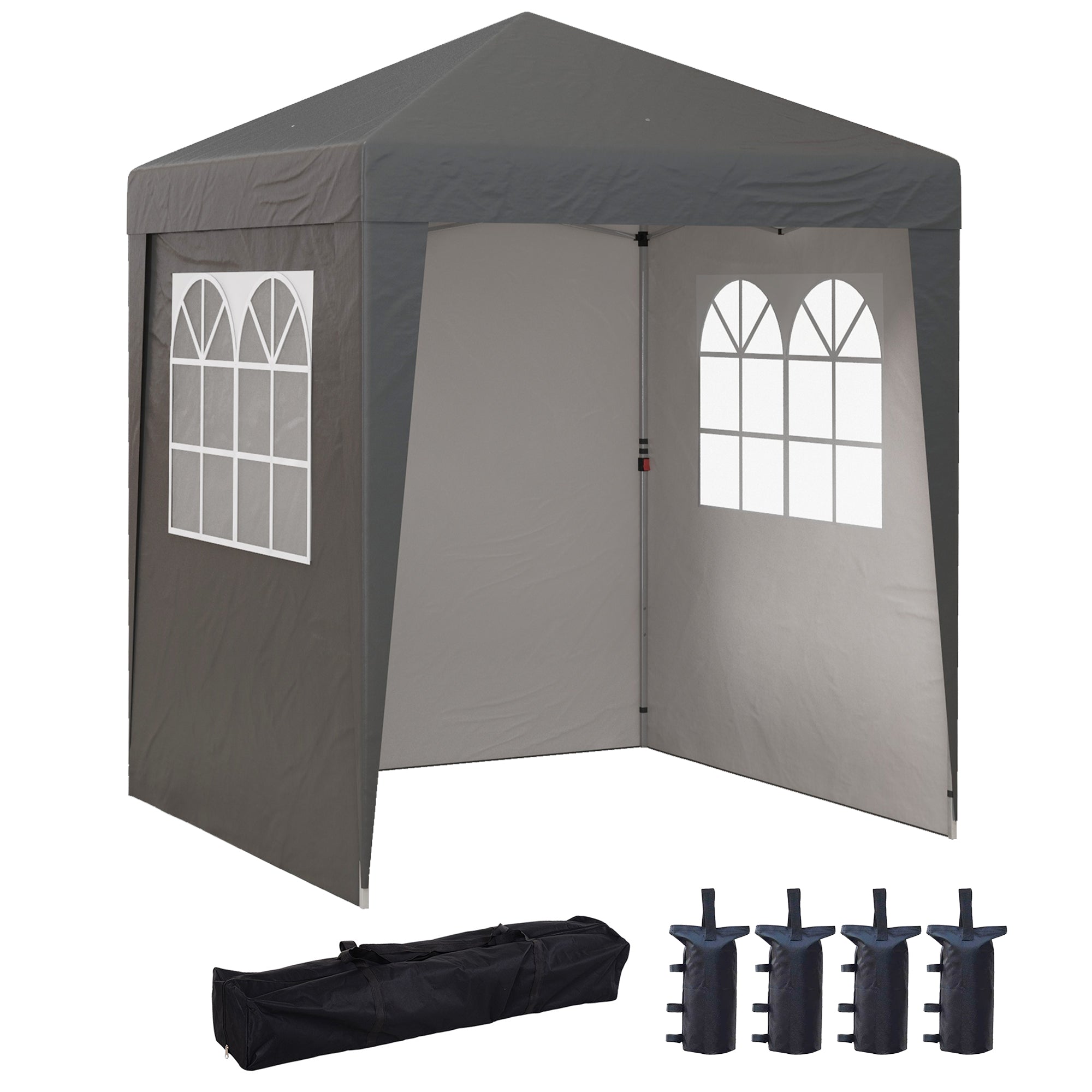 Folding Pop-up Garden Gazebo 2 x 2 m Adjustable Height Event Canopy 3 Levels Anti-UV 30+ 3 Side Walls with 4 Sandbags and 1 Carrying Bag Oxford Fabric Gray Steel
