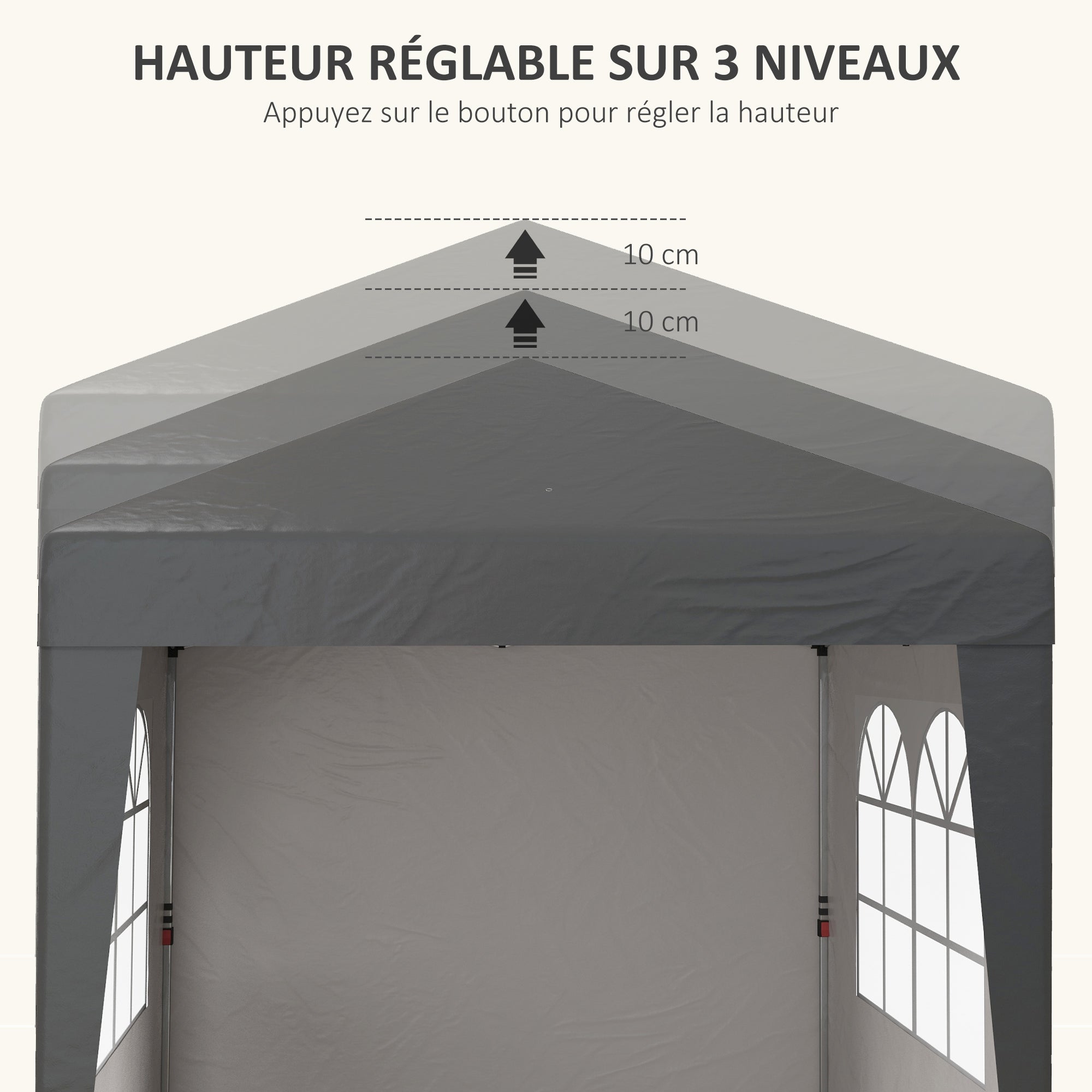 Folding Pop-up Garden Gazebo 2 x 2 m Adjustable Height Event Canopy 3 Levels Anti-UV 30+ 3 Side Walls with 4 Sandbags and 1 Carrying Bag Oxford Fabric Gray Steel