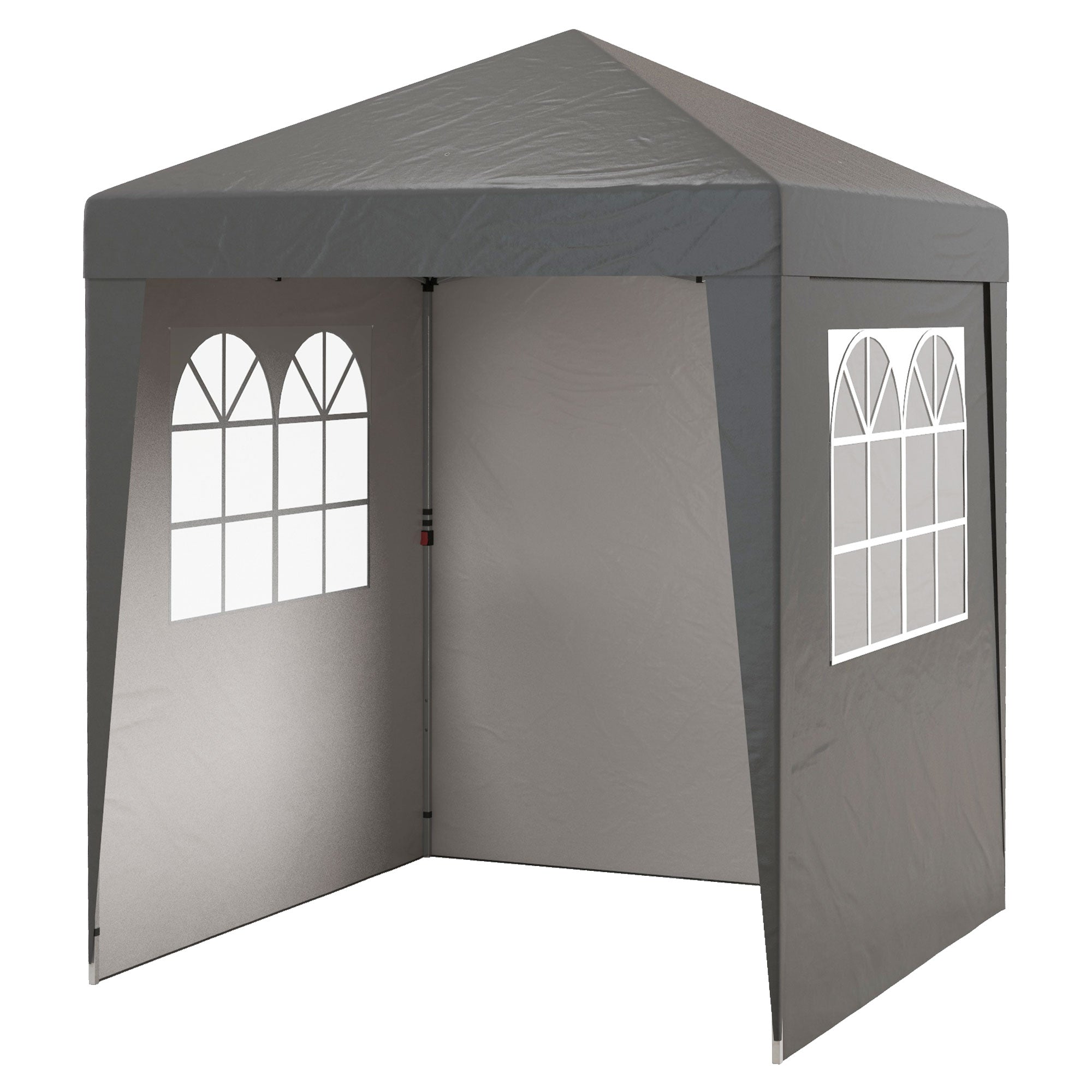 Folding Pop-up Garden Gazebo 2 x 2 m Adjustable Height Event Canopy 3 Levels Anti-UV 30+ 3 Side Walls with 4 Sandbags and 1 Carrying Bag Oxford Fabric Gray Steel