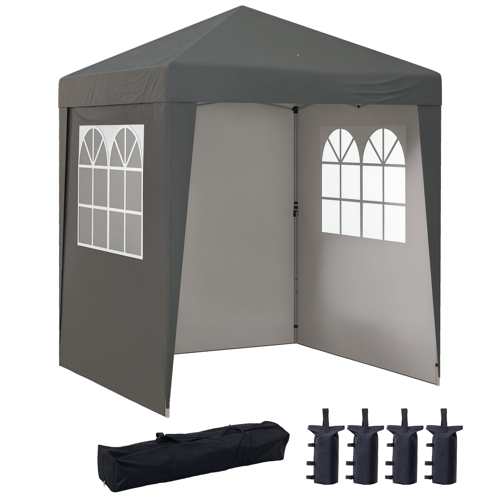Folding Pop-up Garden Gazebo 2 x 2 m Adjustable Height Event Canopy 3 Levels Anti-UV 30+ 3 Side Walls with 4 Sandbags and 1 Carrying Bag Oxford Fabric Gray Steel