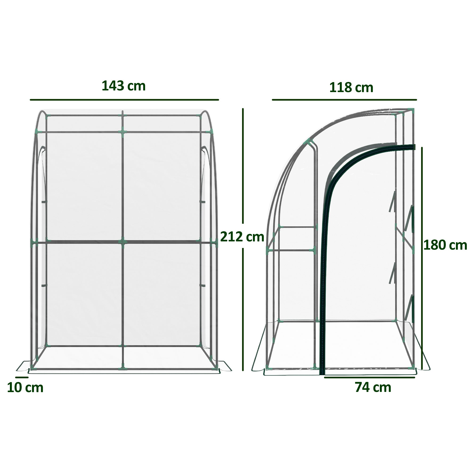 Lean-To Garden Greenhouse, Balcony Greenhouse, Reinforced PVC Tarpaulin, Steel Frame, 2 Roll-Up Zippered Doors, for Vegetables Plants Flowers, Indoor and Outdoor, 143x118x212cm, Transparent