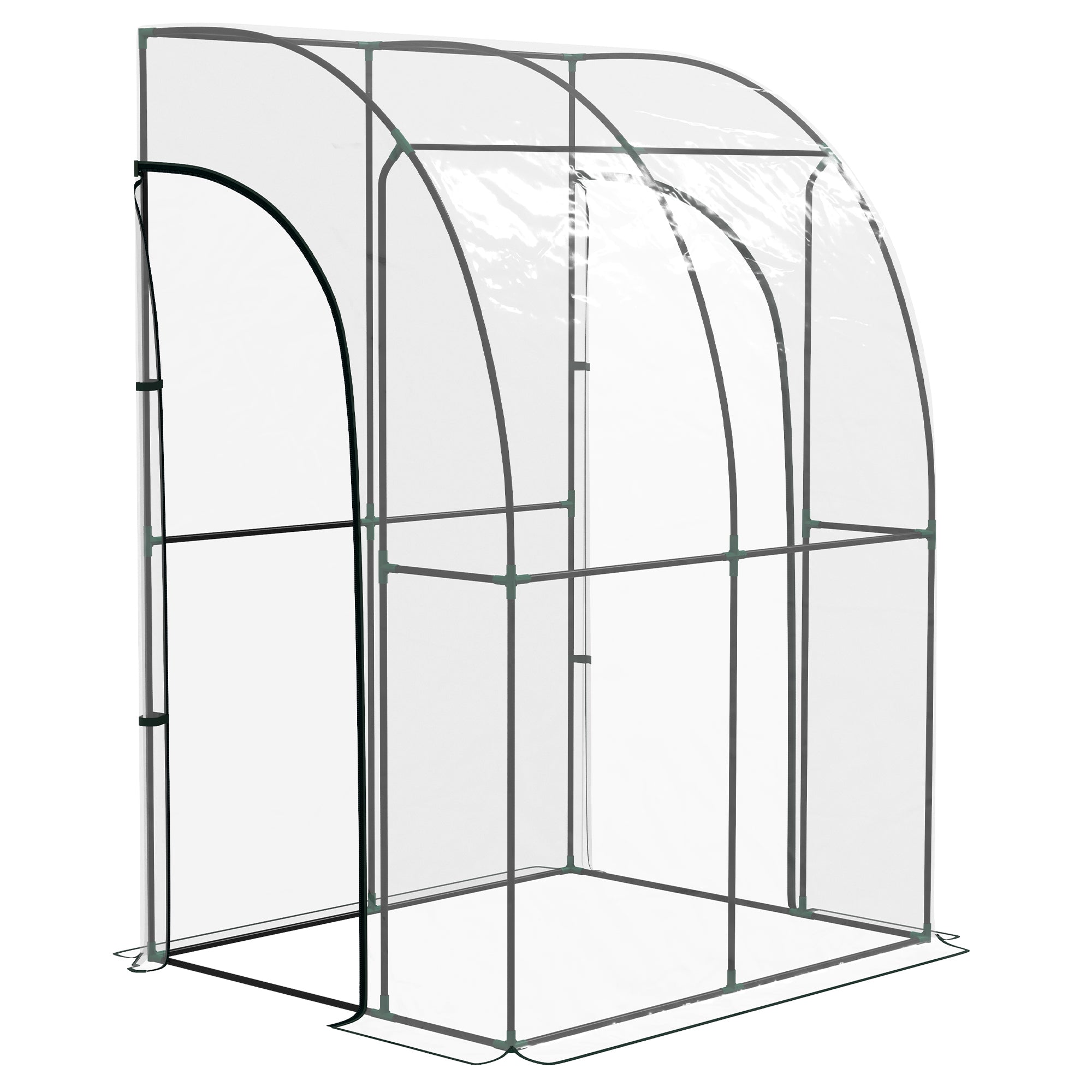 Lean-To Garden Greenhouse, Balcony Greenhouse, Reinforced PVC Tarpaulin, Steel Frame, 2 Roll-Up Zippered Doors, for Vegetables Plants Flowers, Indoor and Outdoor, 143x118x212cm, Transparent