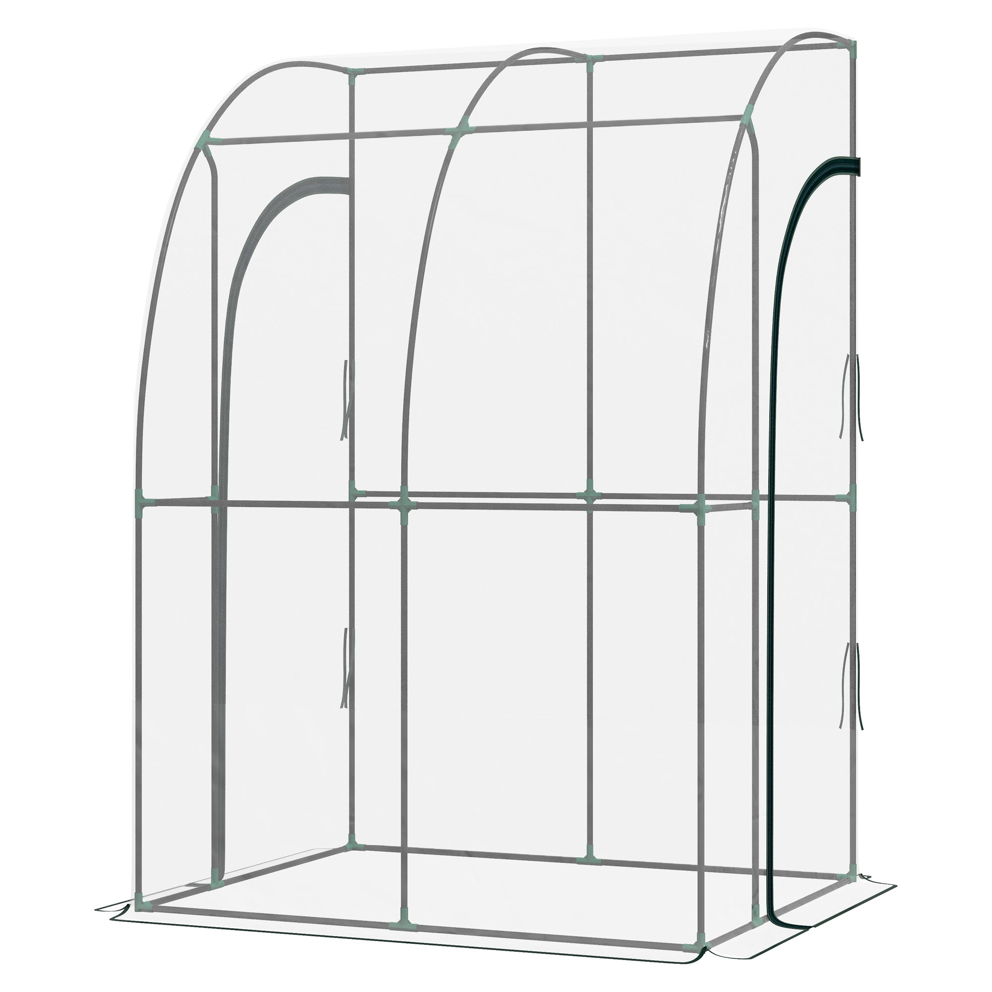 Lean-To Garden Greenhouse, Balcony Greenhouse, Reinforced PVC Tarpaulin, Steel Frame, 2 Roll-Up Zippered Doors, for Vegetables Plants Flowers, Indoor and Outdoor, 143x118x212cm, Transparent