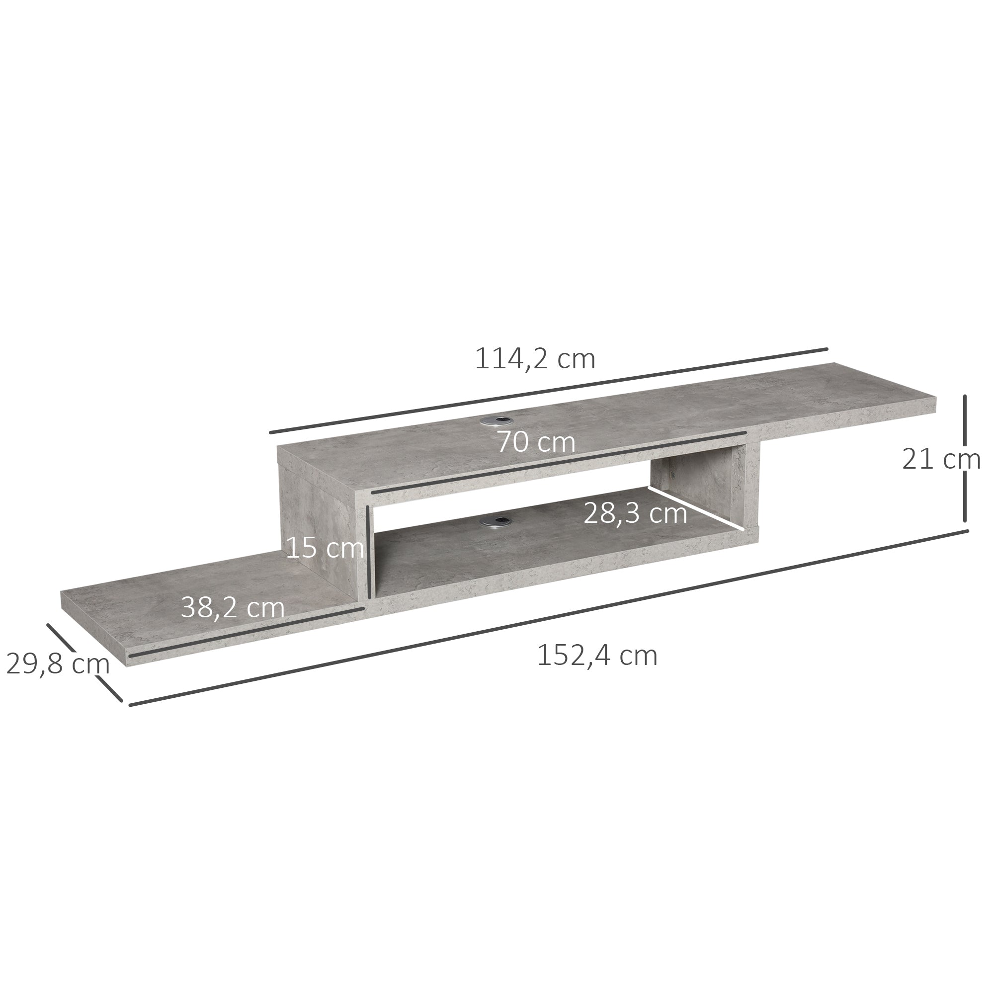 Floating Wall-Mounted TV Stand TV Stand - Floating Wall Shelf - Niche, Cable Holes - Gray