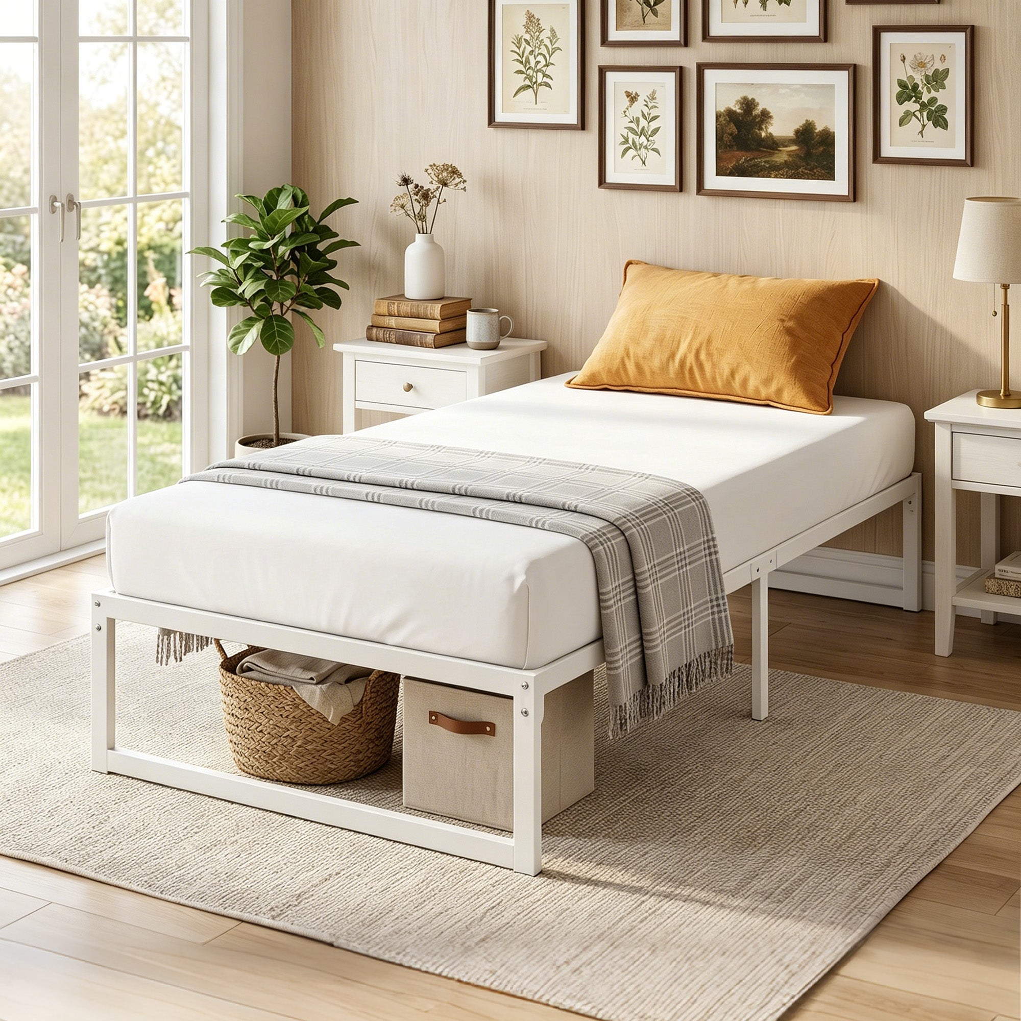 Metal Bed Frame with Under-Bed Storage, 12.8 in Profile, Steel Slats, Quiet & Easy Assembly – Fits 90 x 200 cm (35.4 x 78.7 in) Mattress, White