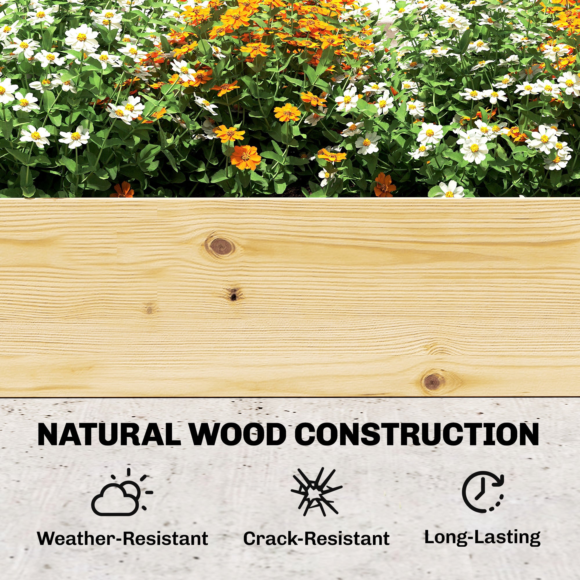 Raised Wooden Planter with 3 Trellises, Double Beds & Open Base — 240 x 125 x 102 cm (94.5" x 49.2" x 40.2") — Natural Pine