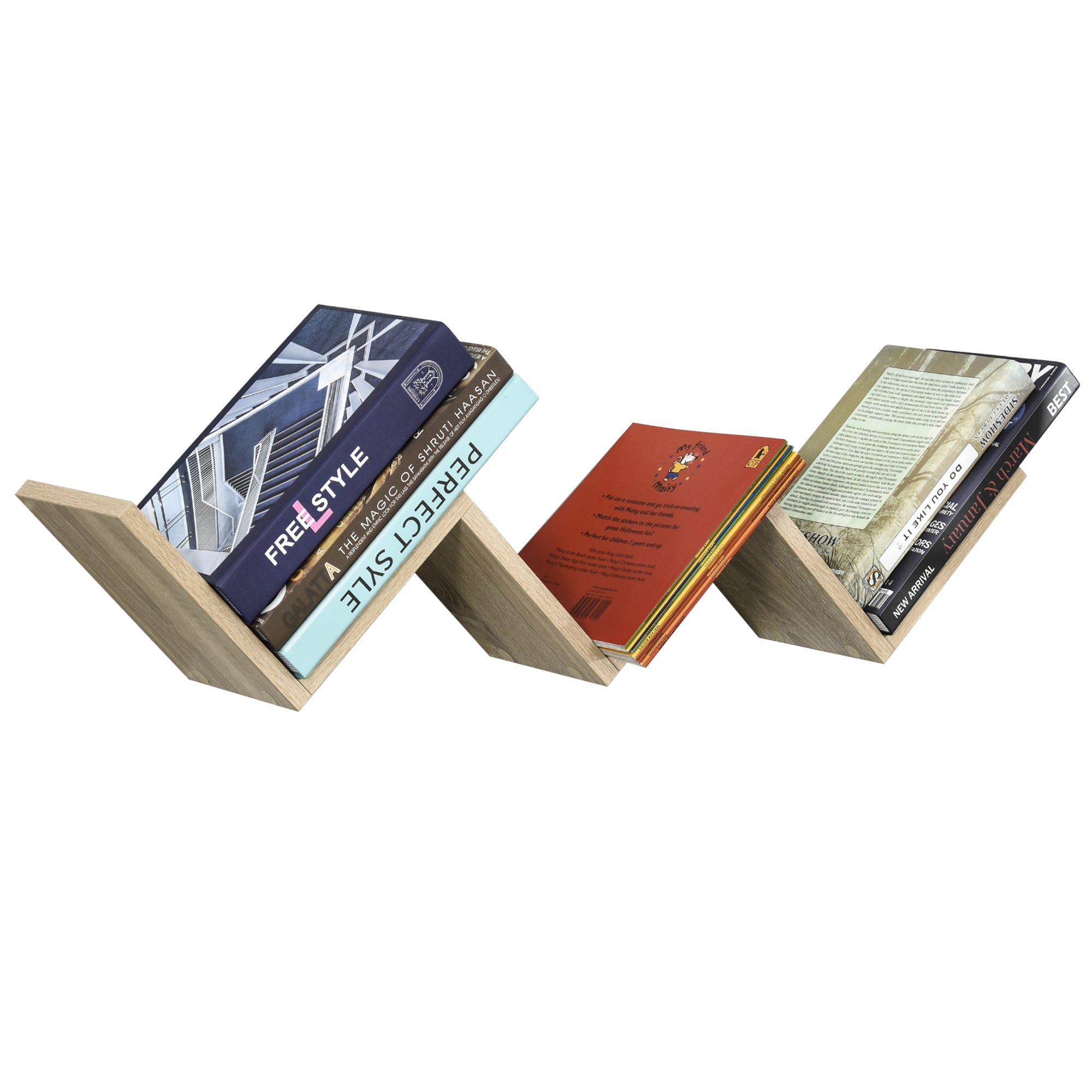 Floating Wall Shelves - contemporary V design - mounting kit included - light oak particle board panels