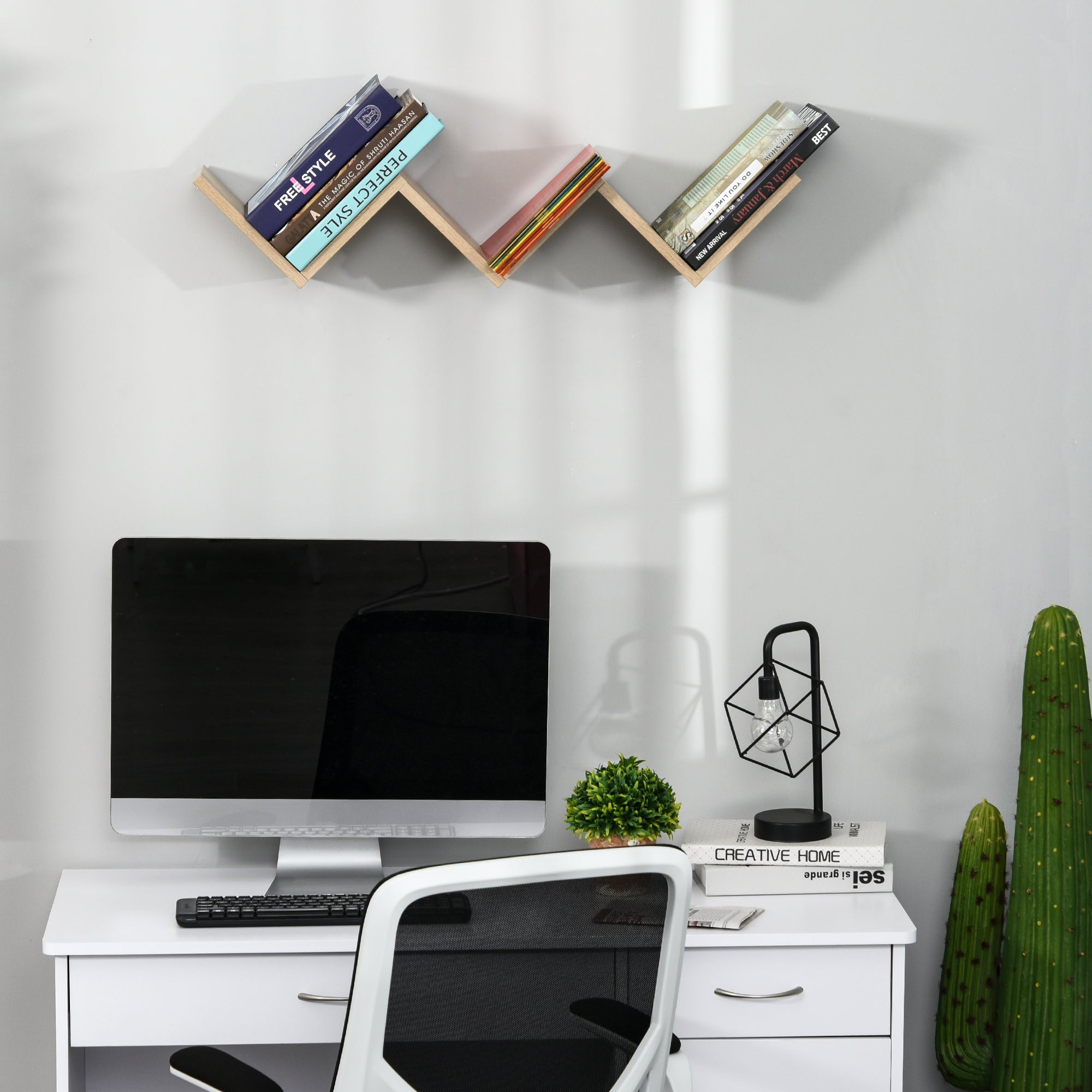 Floating Wall Shelves - contemporary V design - mounting kit included - light oak particle board panels