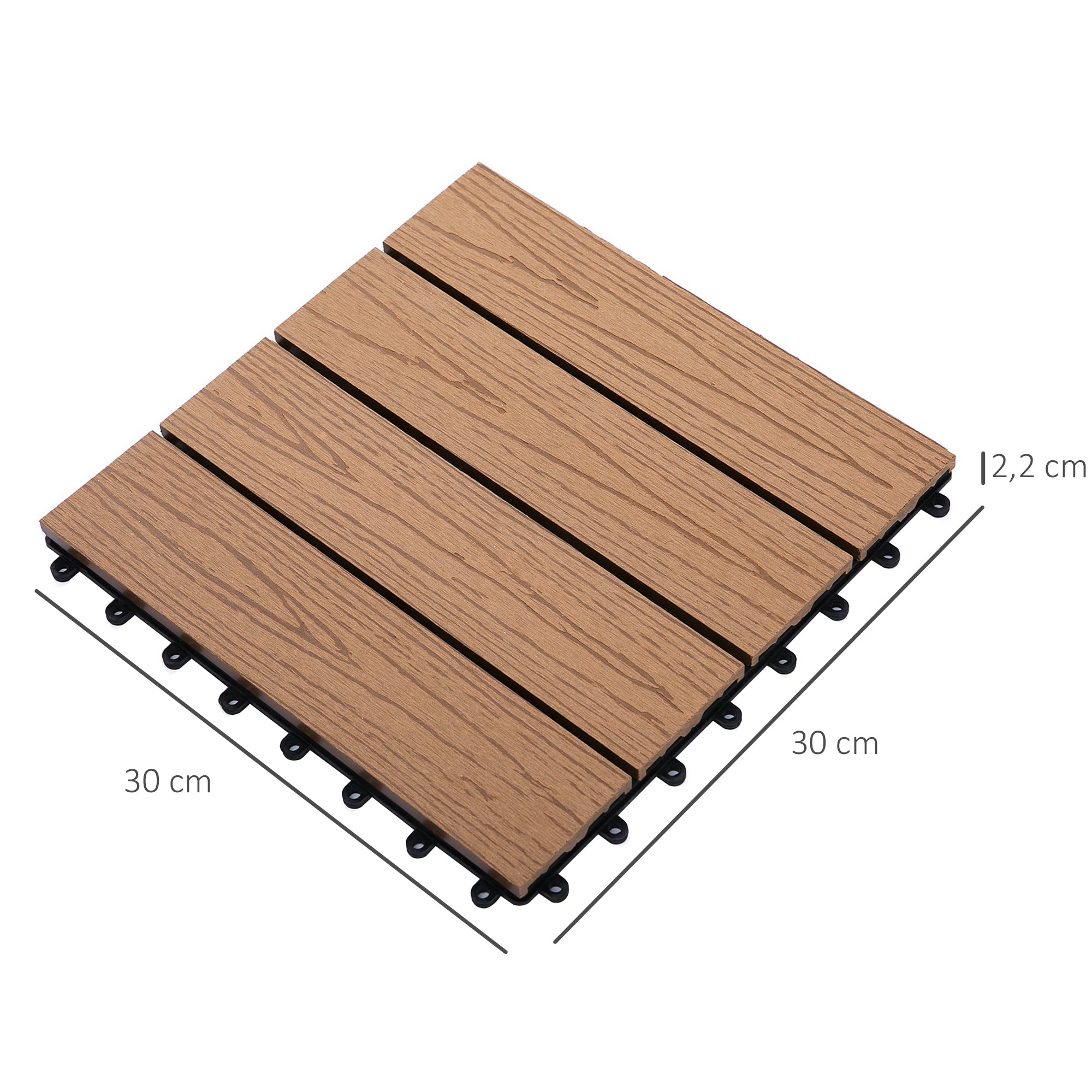 Terrace Tiles - Interlocking Deck Tiles - Set of 11 pcs, Max Surface 10.76 sq ft - Easy Installation, dim. 11.81 x 11.81 inches
