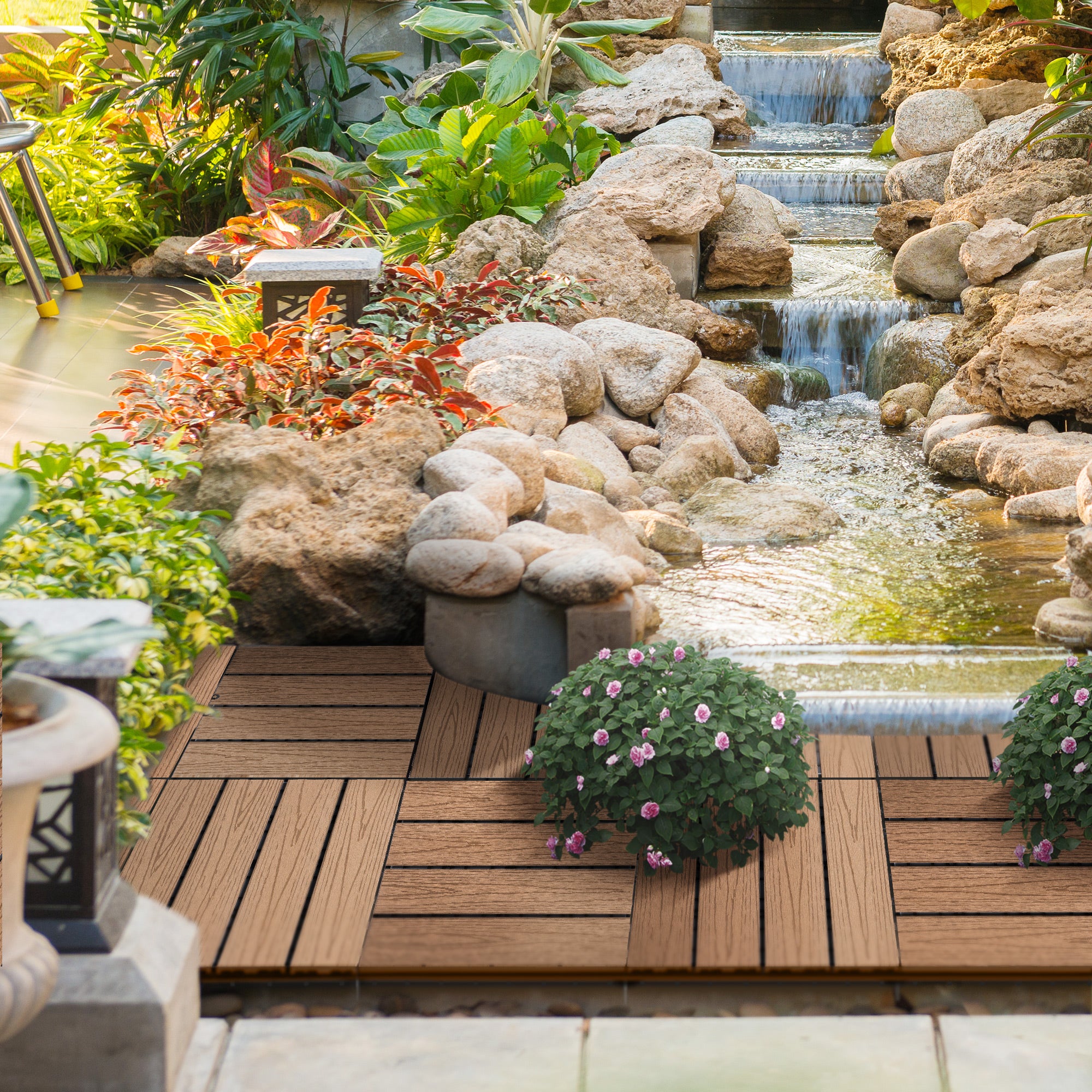 Terrace Tiles - Interlocking Deck Tiles - Set of 11 pcs, Max Surface 10.76 sq ft - Easy Installation, dim. 11.81 x 11.81 inches