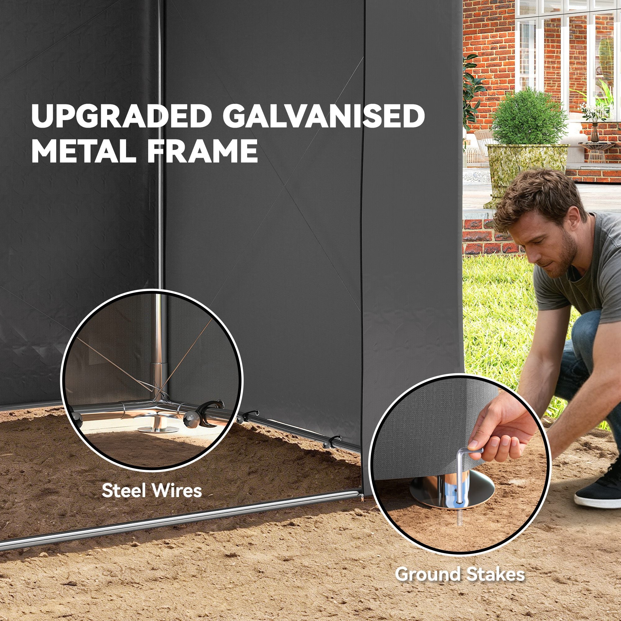 2.5 x 1.8 m (8.2 x 5.9 ft) Waterproof Garage Tent — Sloped Roof, Roll-Up Zipper Door & Vent, UV-Resistant Storage Shelter for Bikes (Dark Gray)