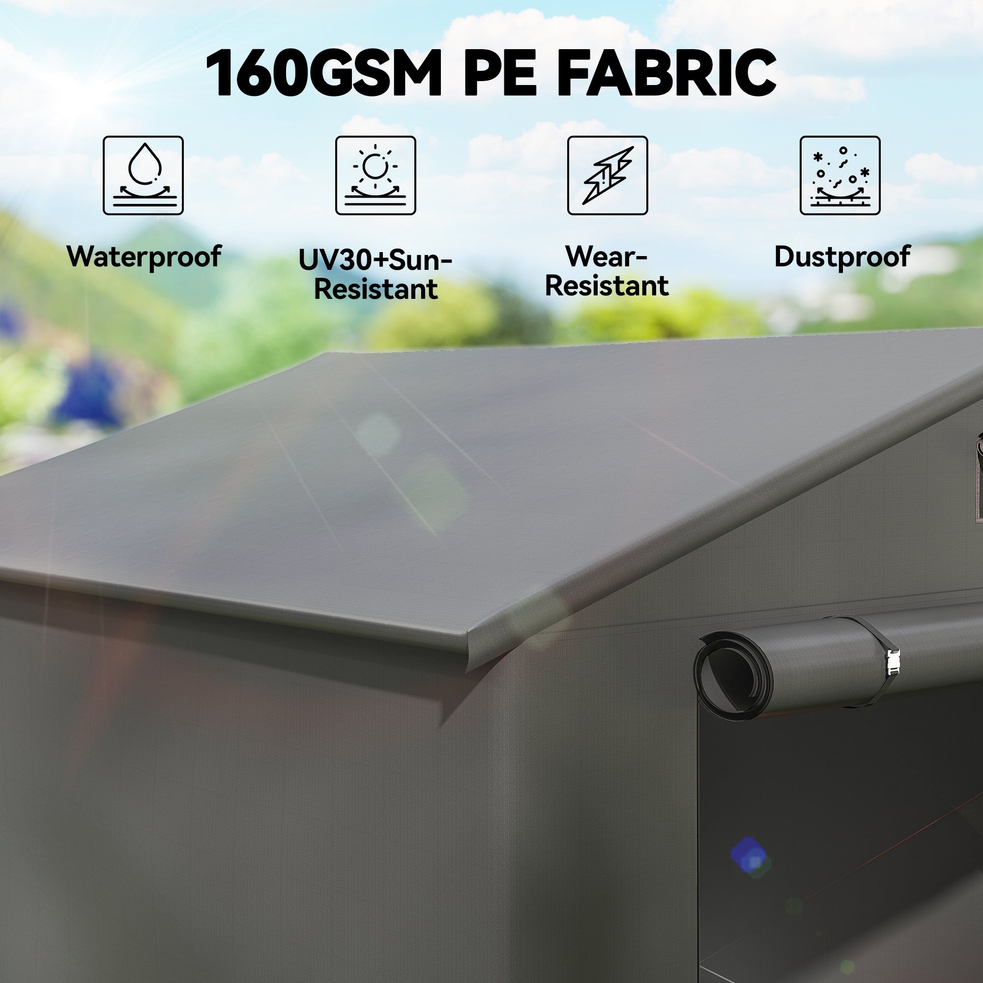 2.5 x 1.8 m (8.2 x 5.9 ft) Waterproof Garage Tent — Sloped Roof, Roll-Up Zipper Door & Vent, UV-Resistant Storage Shelter for Bikes (Dark Gray)