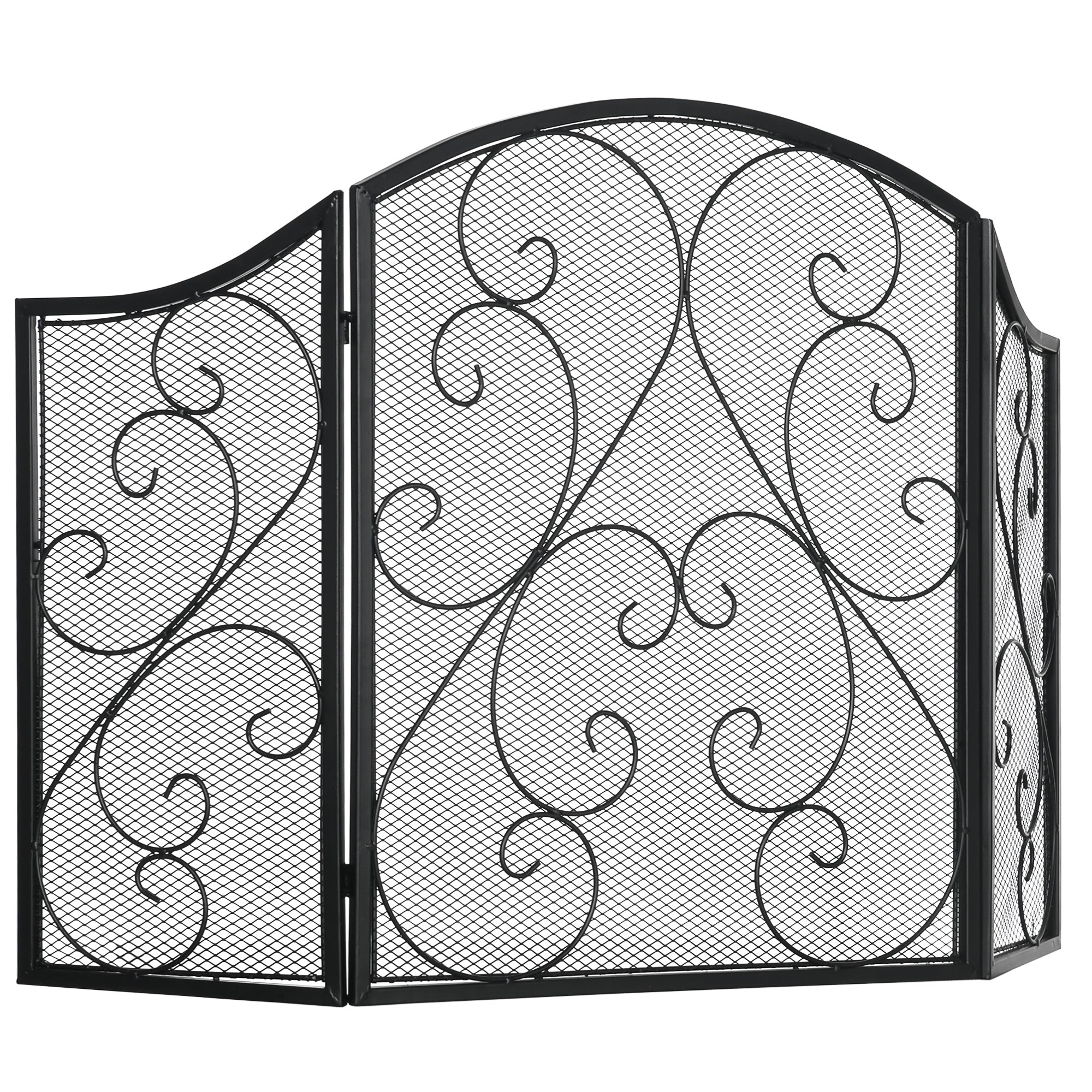 Fireplace Screen, Foldable Fire Guard with 3 Panels, Spark Protection Screen in Vintage Design for Living Room, Metal, Black 66 x 31 x 81 cm