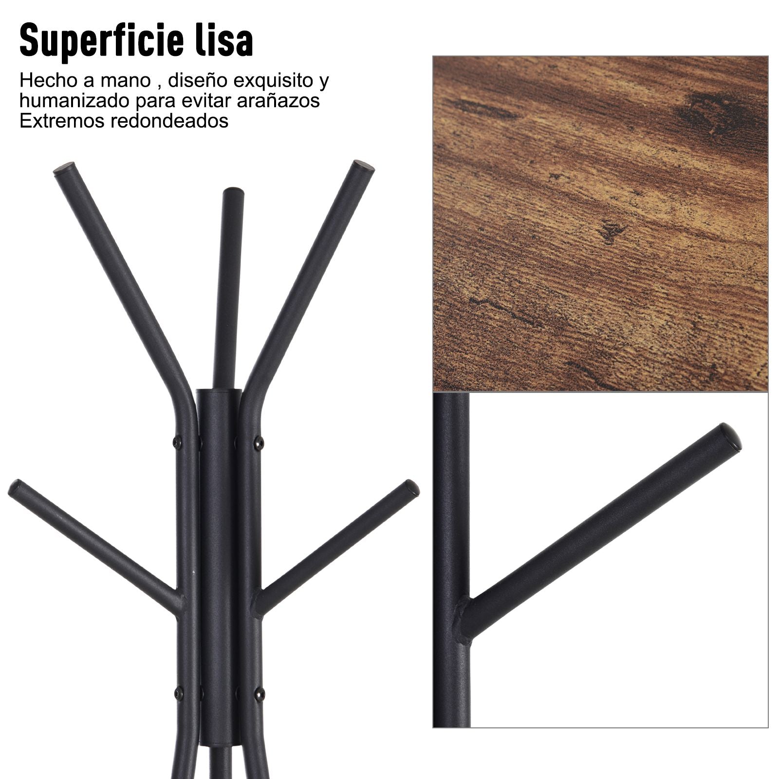 Metal Coat Rack Tree-Shaped Coat Rack for Hanging Clothes Bags Hat 6 Hooks with 2 Shelves 32.5x45.5x182cm