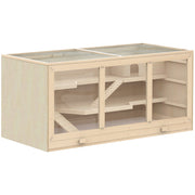 Wooden Hamster Cage 3 Tiers Small Animal Cage with Removable Tray Small Pet Cage with Foldable Lid Stairs Wood Cage Cage for Hamster Dwarf Hamster 115 x 57 x 55 cm Natural Wood
