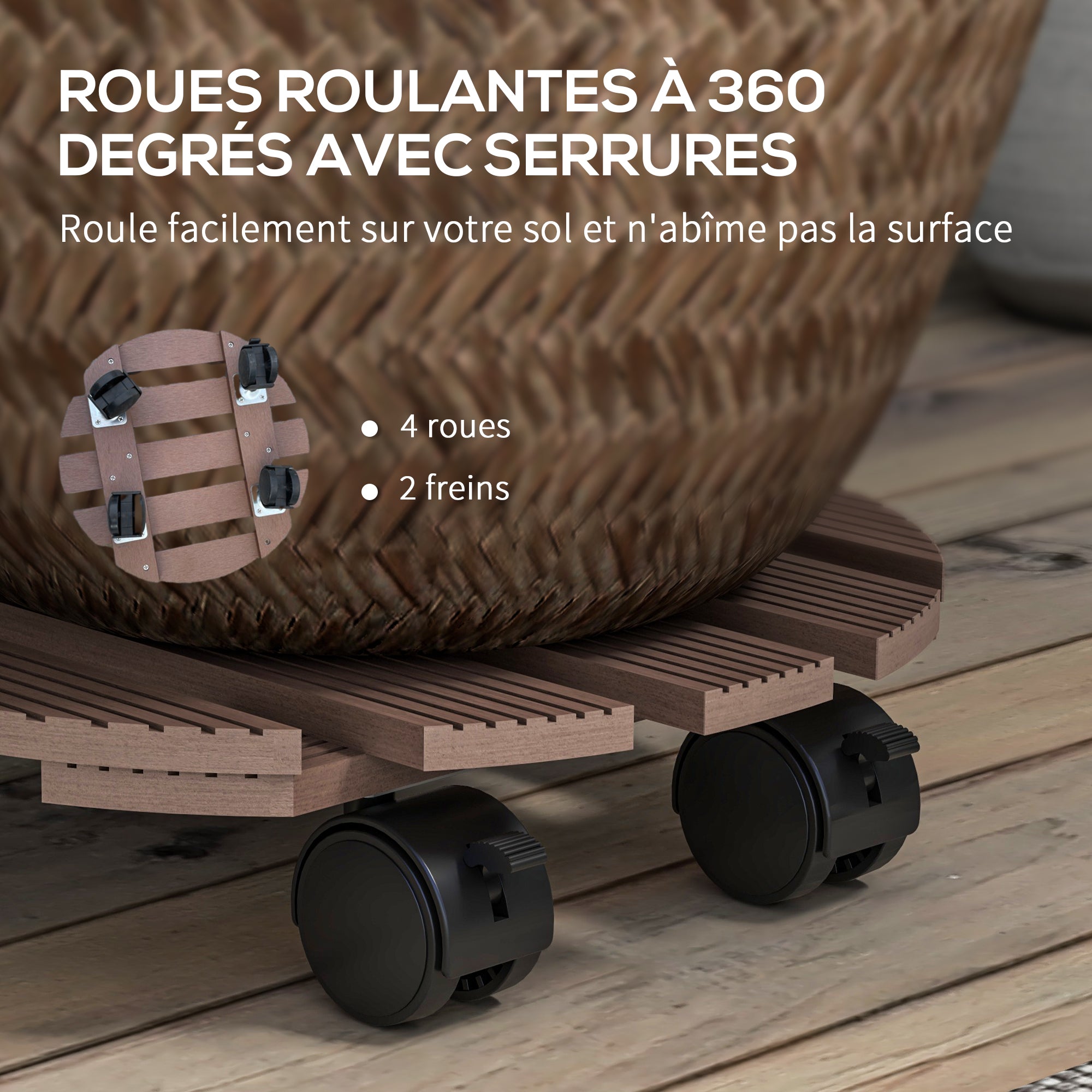 Set of 4 Round Plant Stands with Wheels - Flower Pot Holder Rolling Stand, for Indoor and Outdoor Use