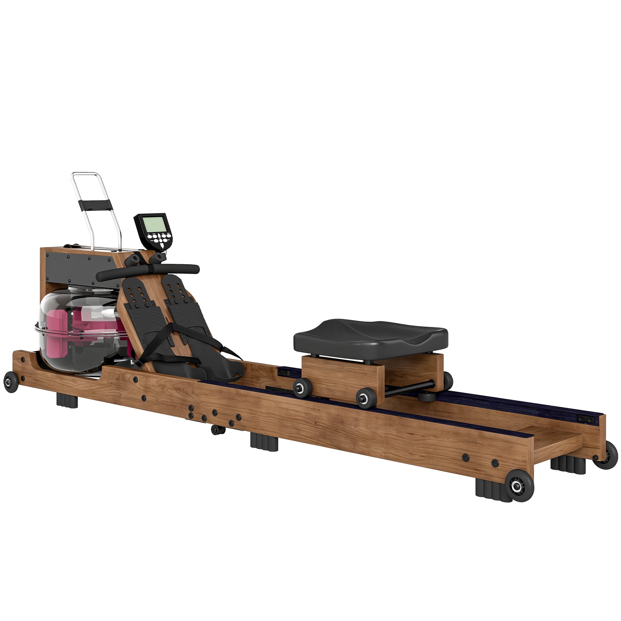 SPORTNOW Foldable Water Rower – Rubberwood Frame, Bluetooth App Compatible, Dual Aluminum Rails, LCD, Comfortable Padded Seat, Phone Holder, 348 lb Capacity