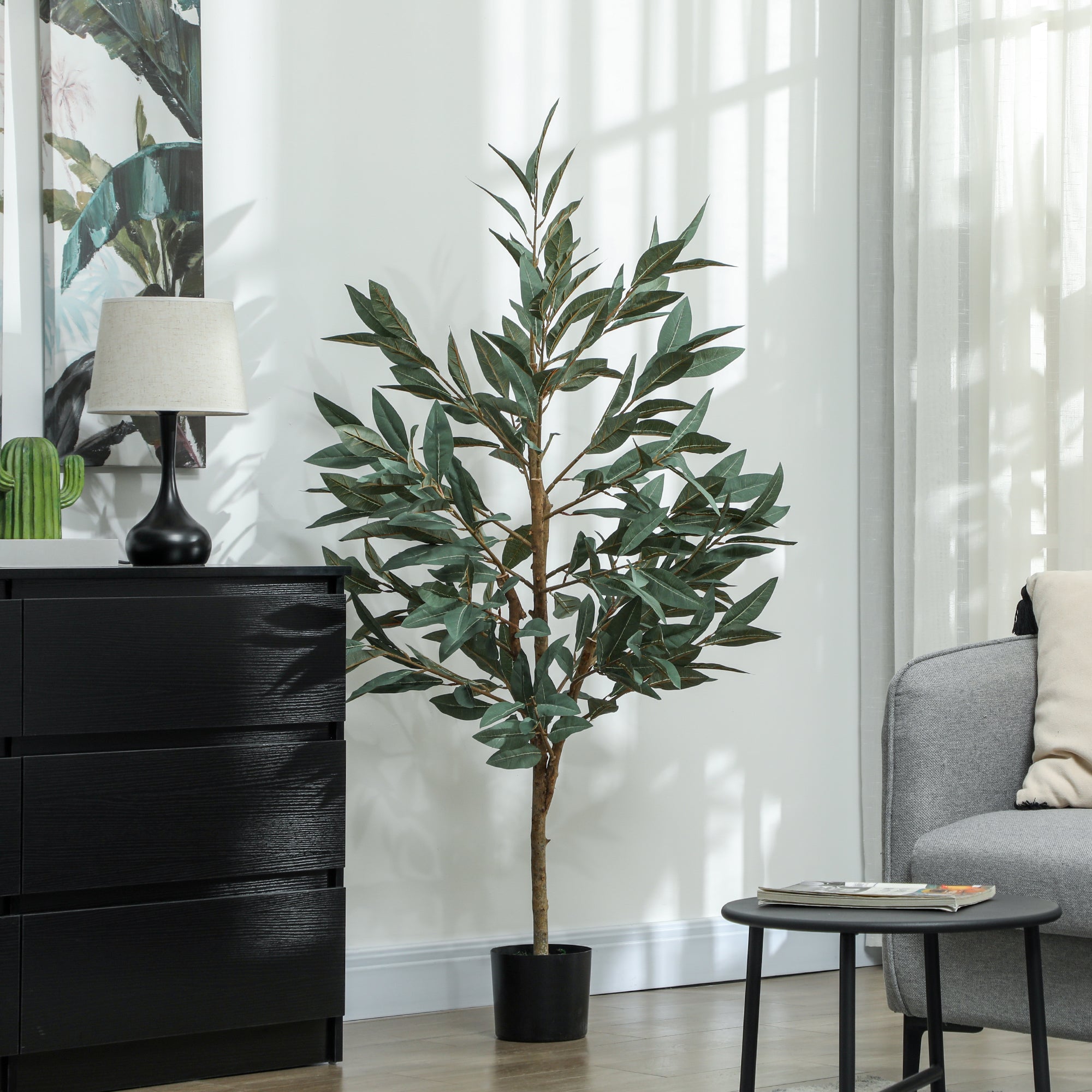 Large Decorative Artificial Plant 150 cm Laurel Artificial Plant with Pot and Leaves for Indoor Green