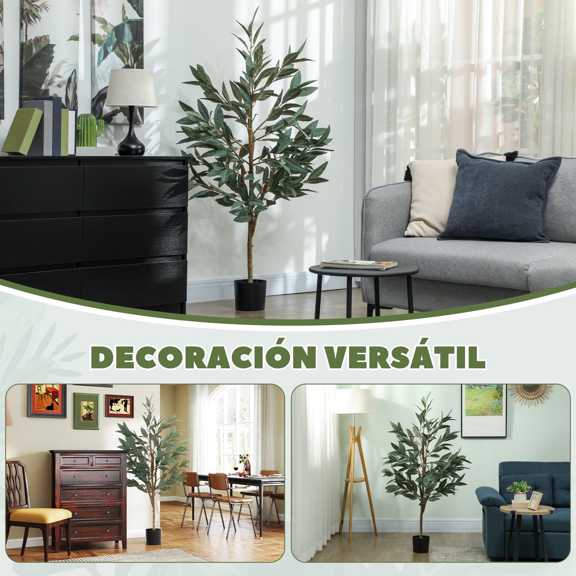 Large Decorative Artificial Plant 150 cm Laurel Artificial Plant with Pot and Leaves for Indoor Green