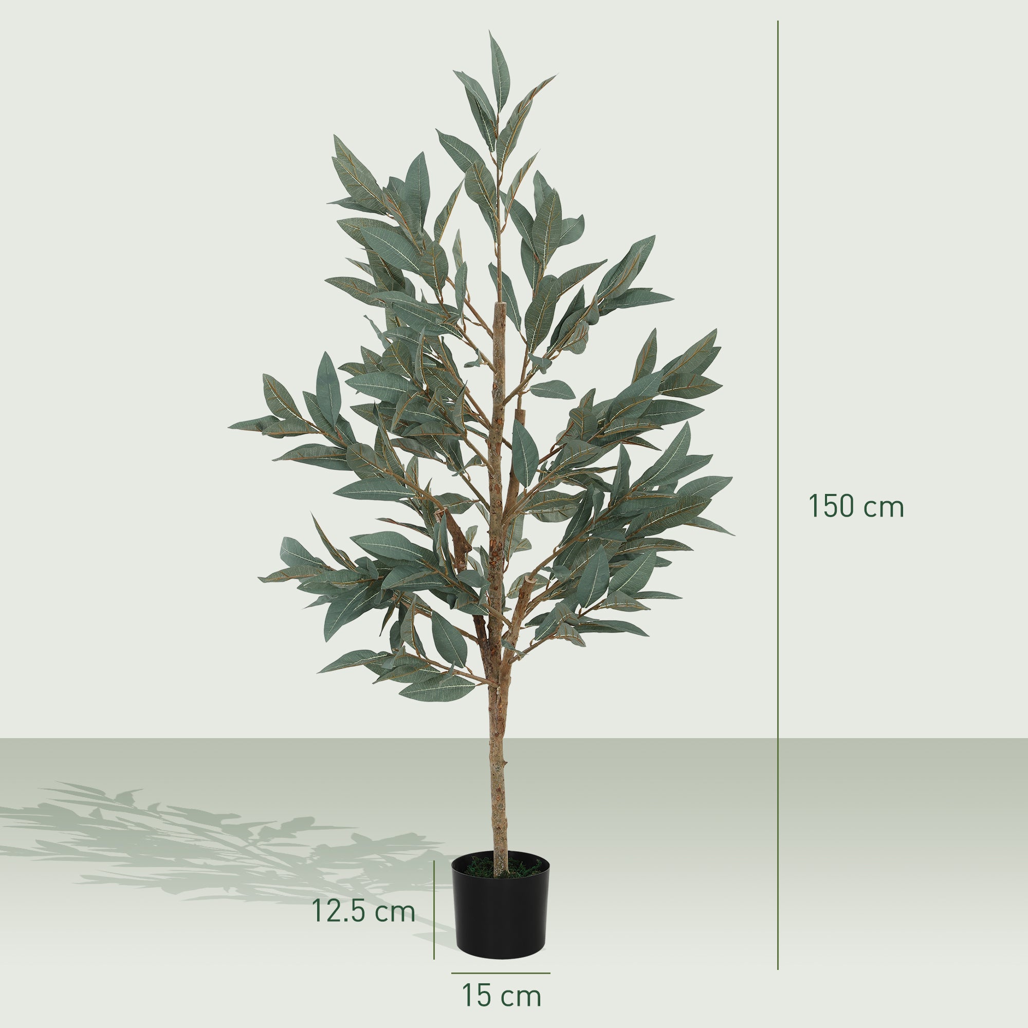 Large Decorative Artificial Plant 150 cm Laurel Artificial Plant with Pot and Leaves for Indoor Green