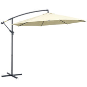 Garden Umbrella Ø300x250 cm Offset Tilted Parasol with Crank Cross Base and 8 Metal Rods for Outdoor Terrace Balcony Beige