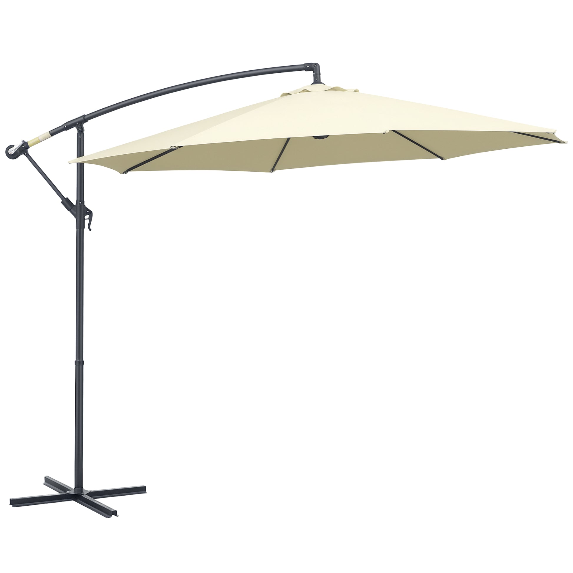 Garden Umbrella Ø300x250 cm Offset Tilted Parasol with Crank Cross Base and 8 Metal Rods for Outdoor Terrace Balcony Beige