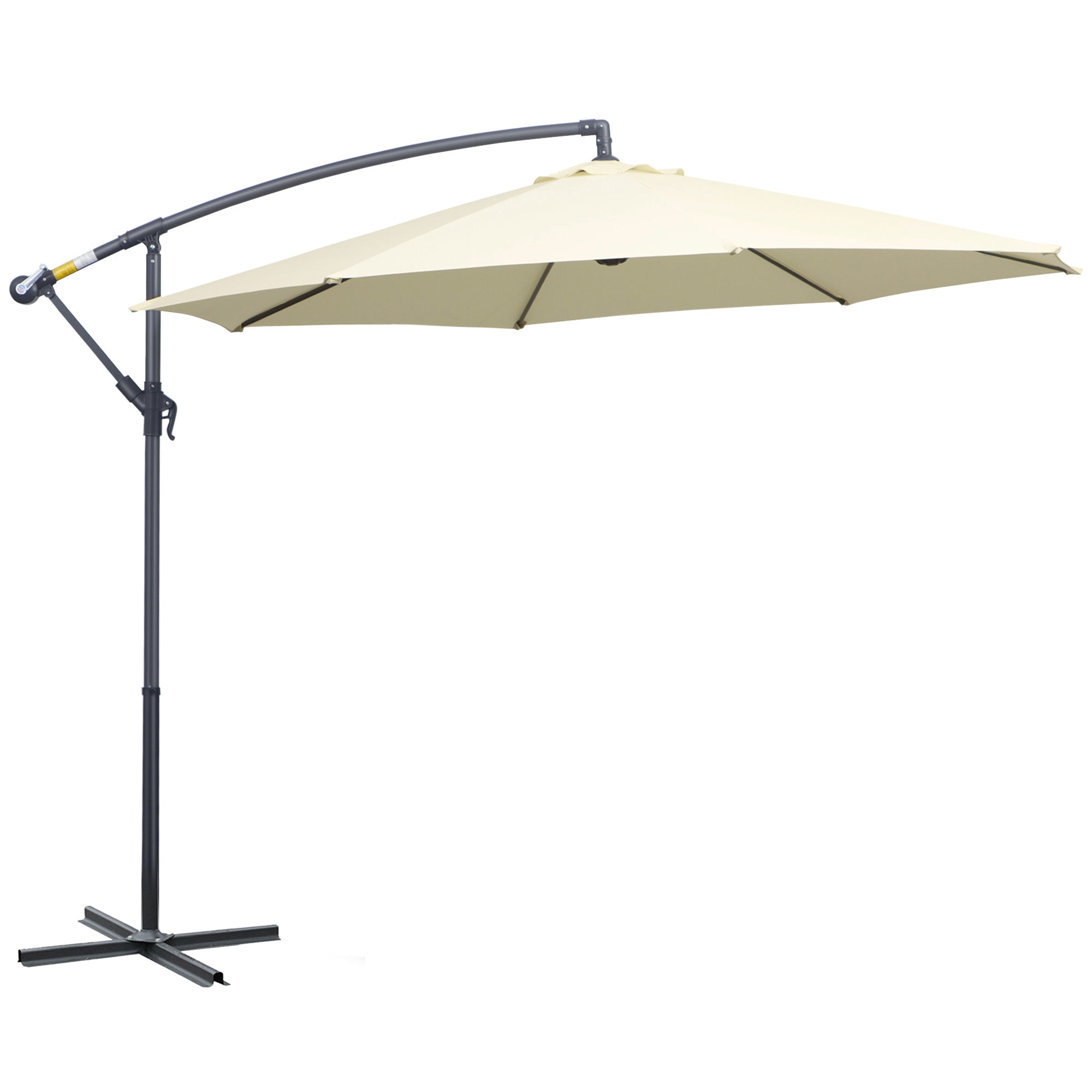 Garden Umbrella Ø300x250 cm Offset Tilted Parasol with Crank Cross Base and 8 Metal Rods for Outdoor Terrace Balcony Beige