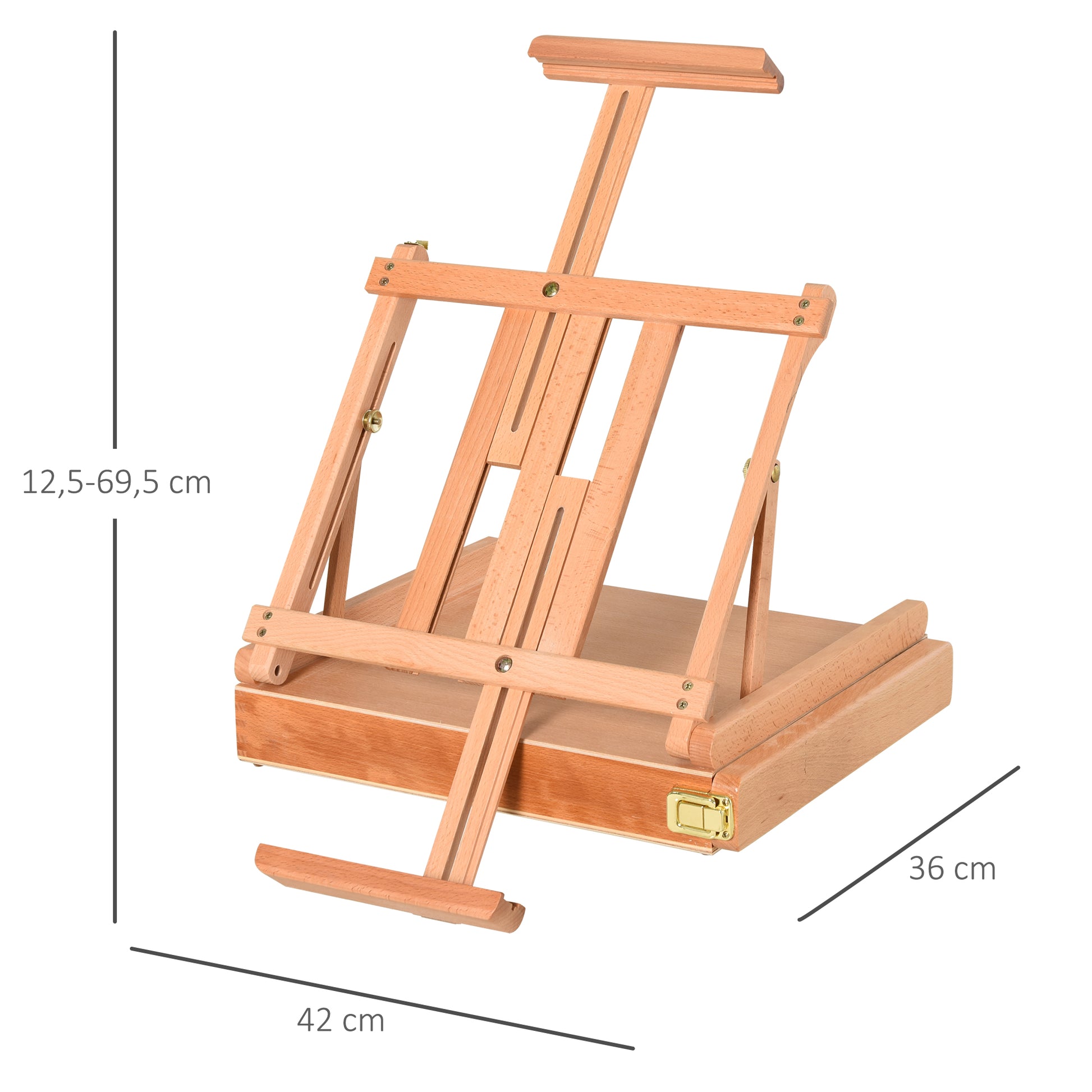 Easel Canvas Suitcase Easel Studio Easel Adjustable Angle Foldable with Drawer Beech Wood Natural 42 x 36 x 12.5 cm