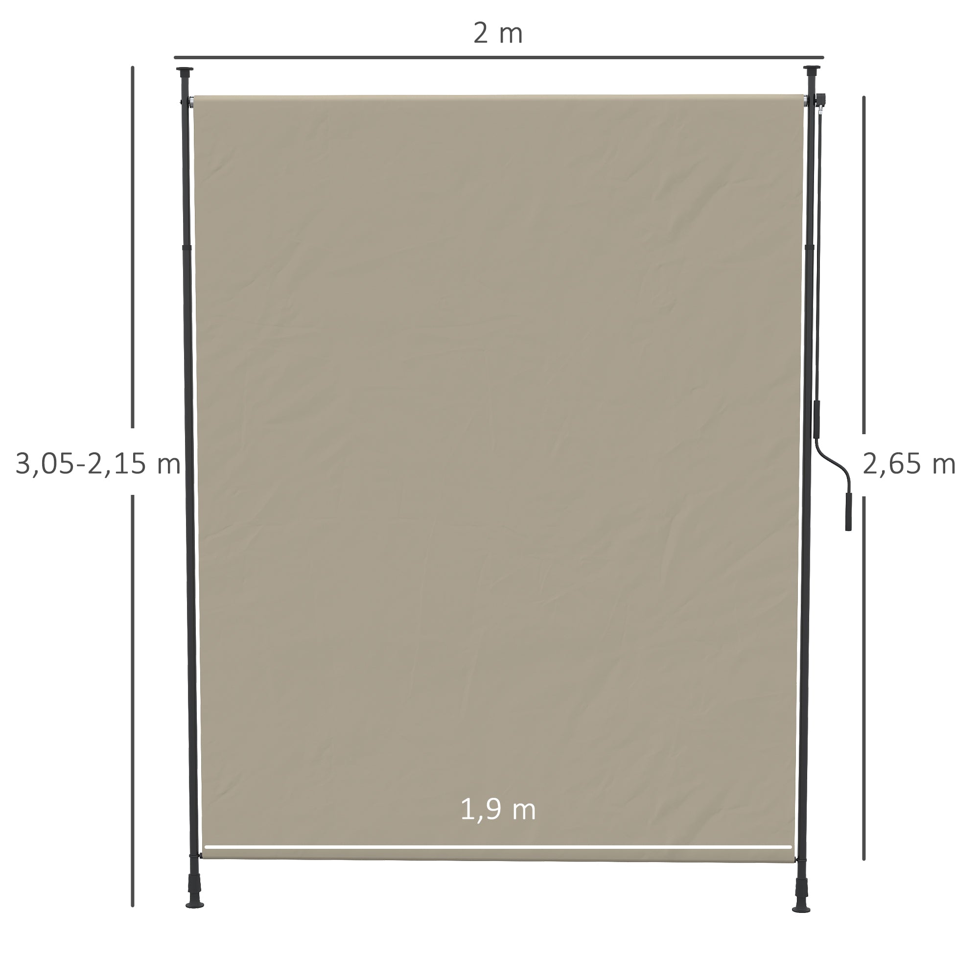 Vertical Awning, Vertical Awning with Hand Crank, Waterproof Privacy Screen, Retractable Sunshade UV Resistant, Adjustable Side Awning, 200 x 215-305 cm for Balcony, Terrace, Sand