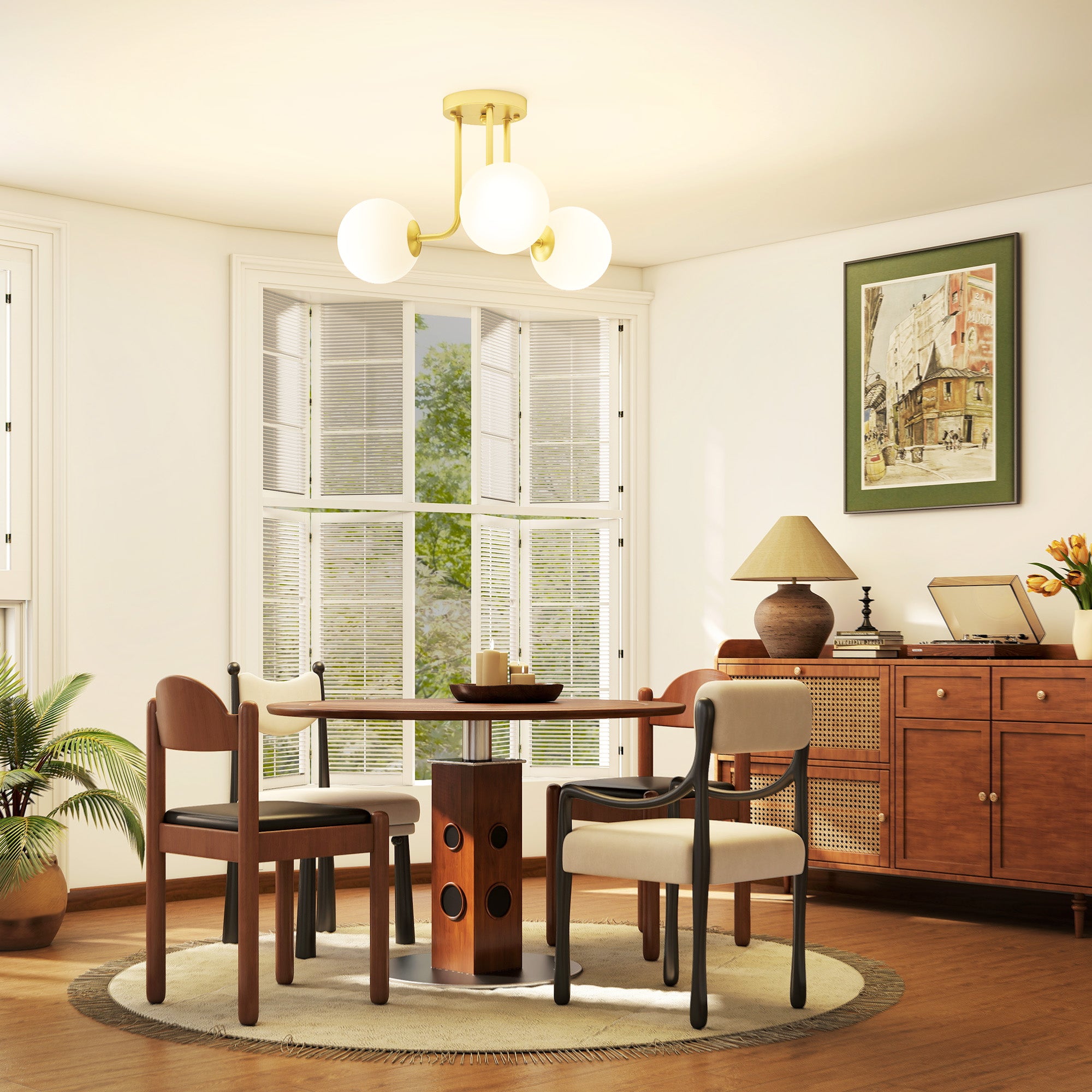 Vintage 3-Light Gold Ceiling Light with G9 Sockets for Living Room and Lounge, 42 x 42 x 26.5 cm (16.5 x 16.5 x 10.4 in), Bulbs Not Included