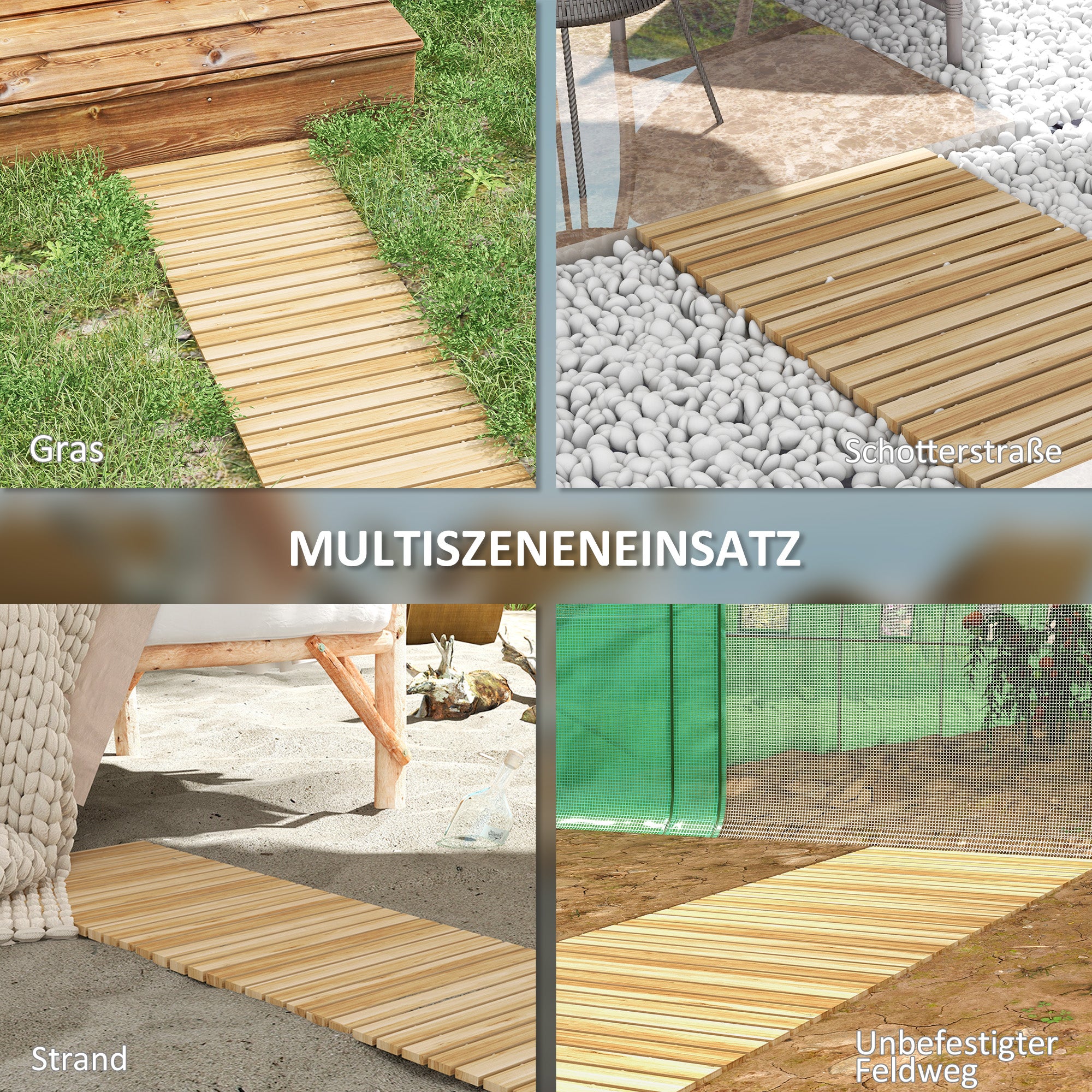 120 cm Garden Path, Roll-up Weatherproof Garden Step Decorative Wooden Step made of Fir Wood, for Garden, Balcony, Nature
