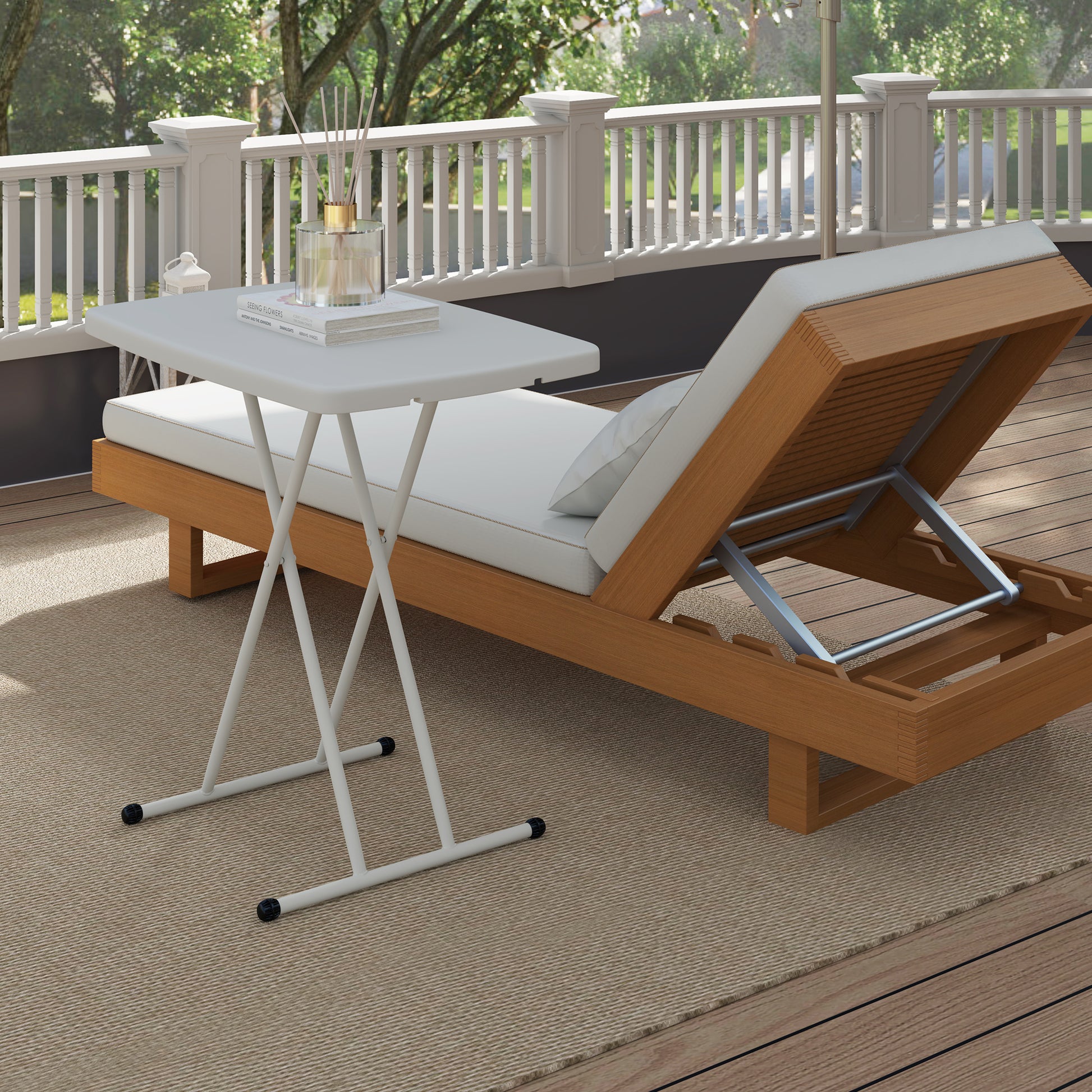 Side Table Garden Adjustable Height Outdoor Table, Foldable Plastic Balcony Table, Rectangular Coffee Table 50kg Capacity, 76x50x74H cm Coffee Table for Outdoor Indoor Balcony Terrace White