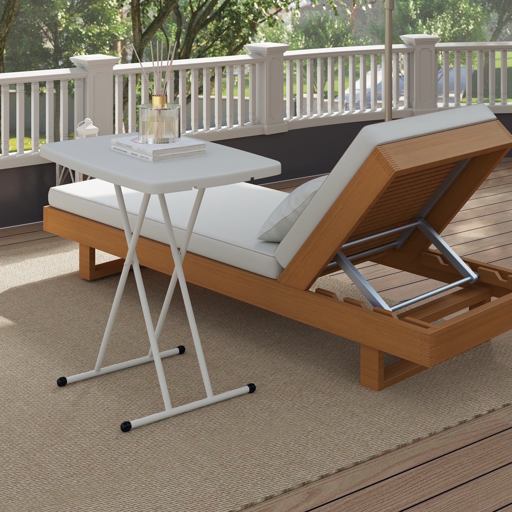 Side Table Garden Adjustable Height Outdoor Table, Foldable Plastic Balcony Table, Rectangular Coffee Table 50kg Capacity, 76x50x74H cm Coffee Table for Outdoor Indoor Balcony Terrace White
